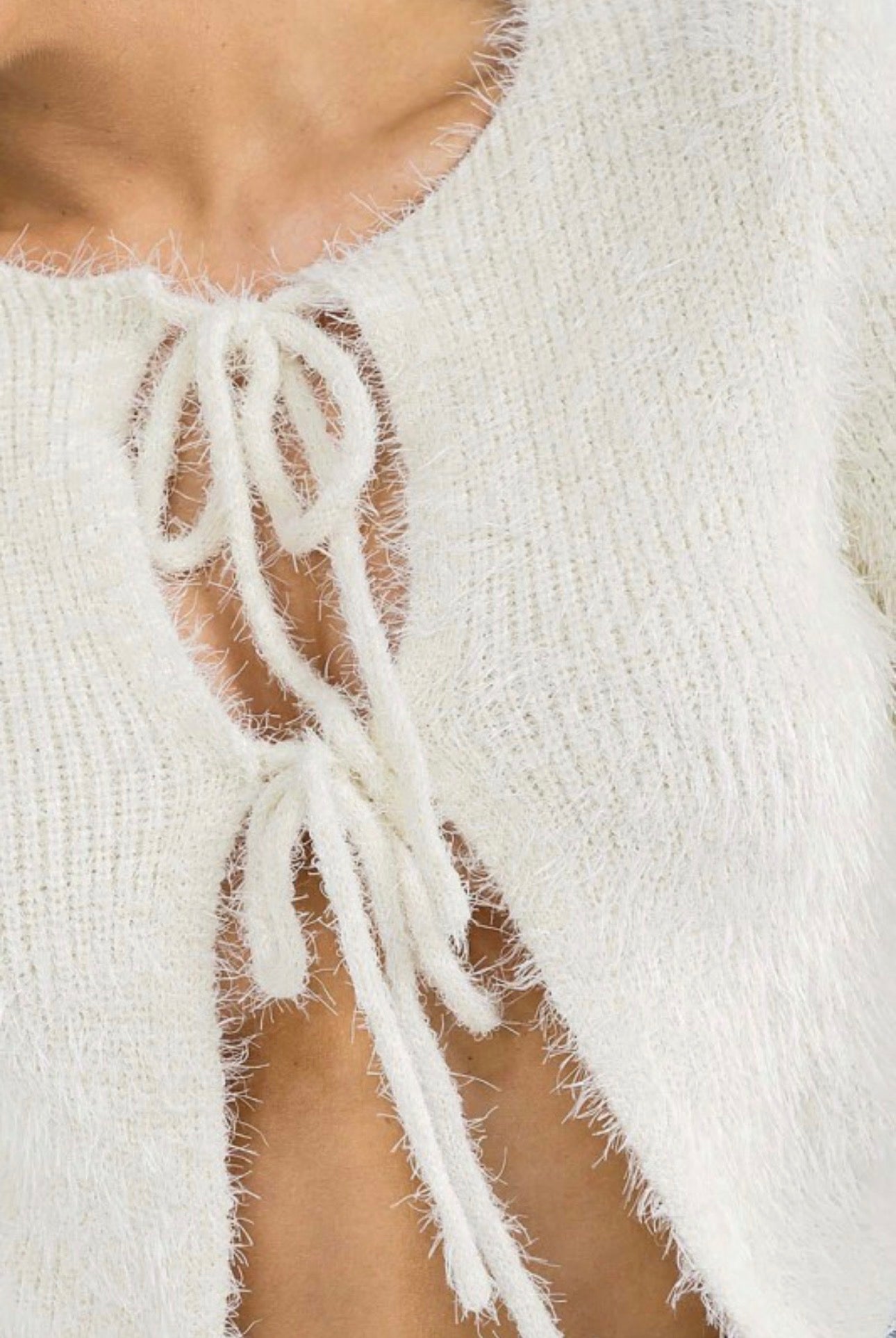 Fuzzy Double Front Tie Crop Cardigan
