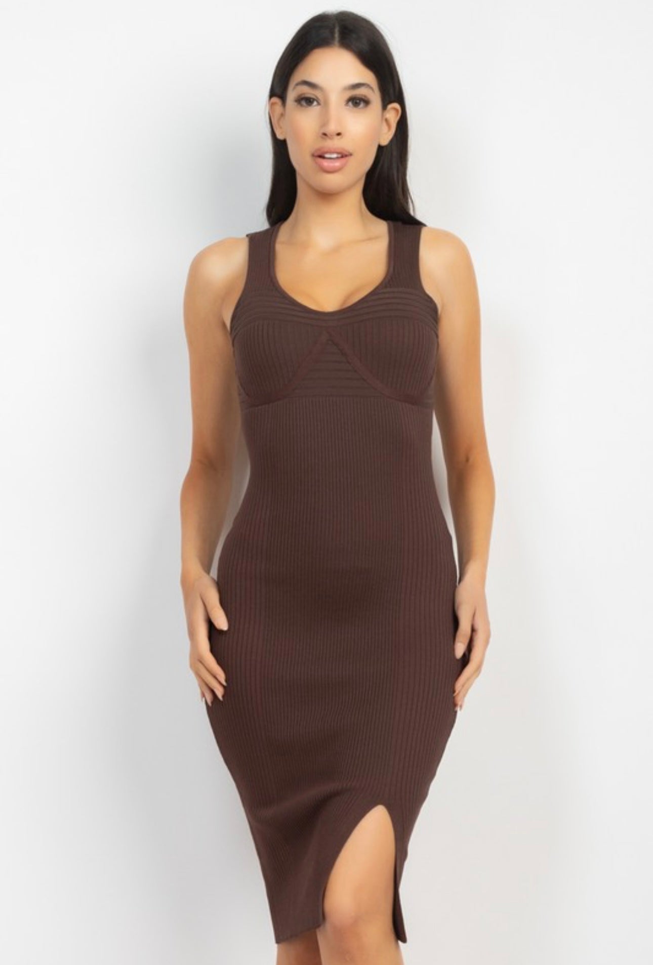Chocolate ribbed midi sweater dress
