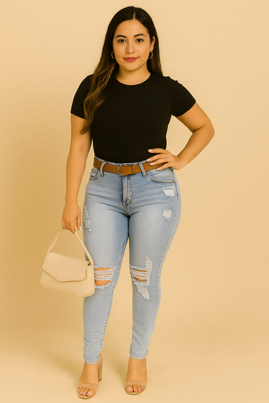 674 Light Wash Distress Skinny Jeans