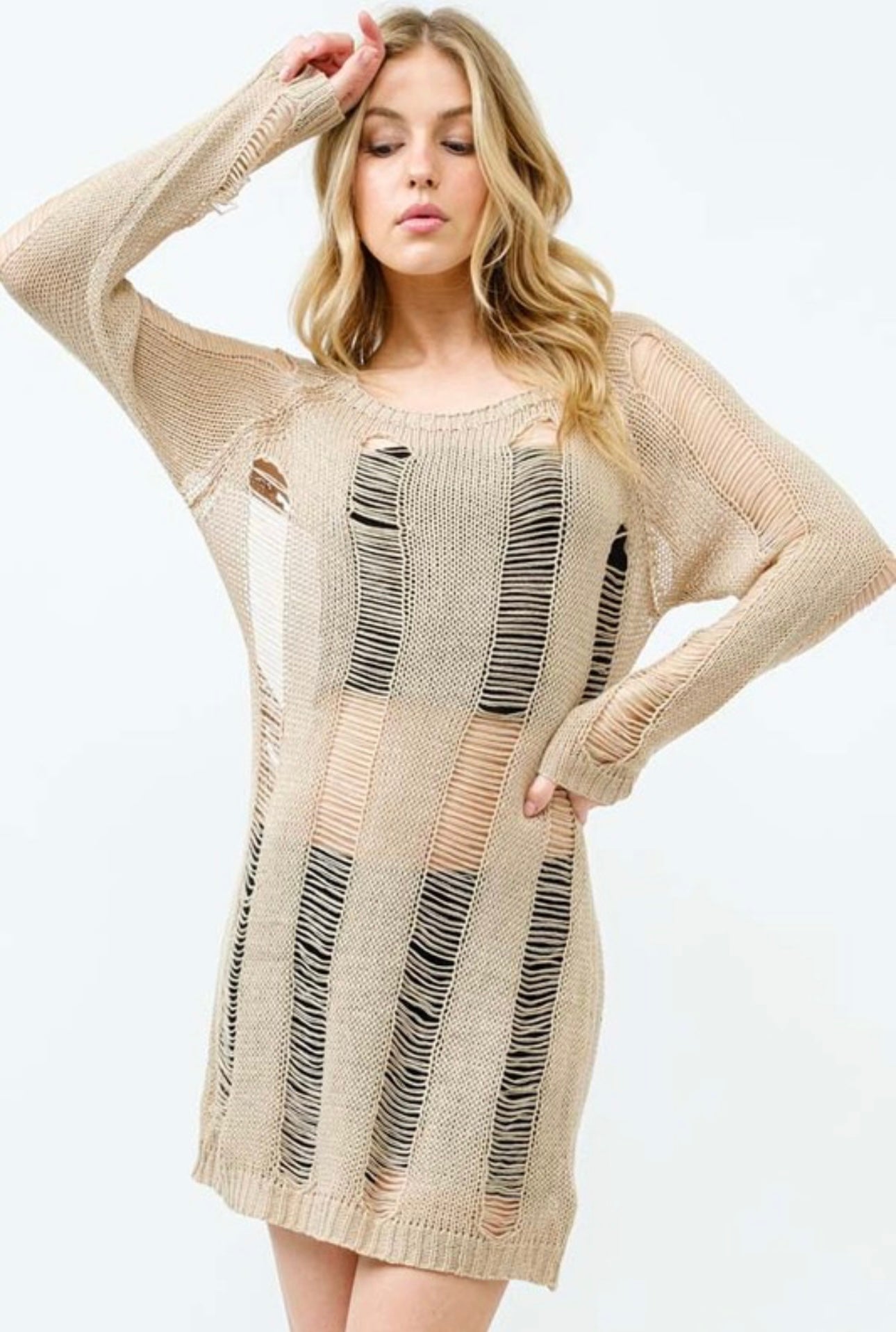 Open Back Distressed Sweater
