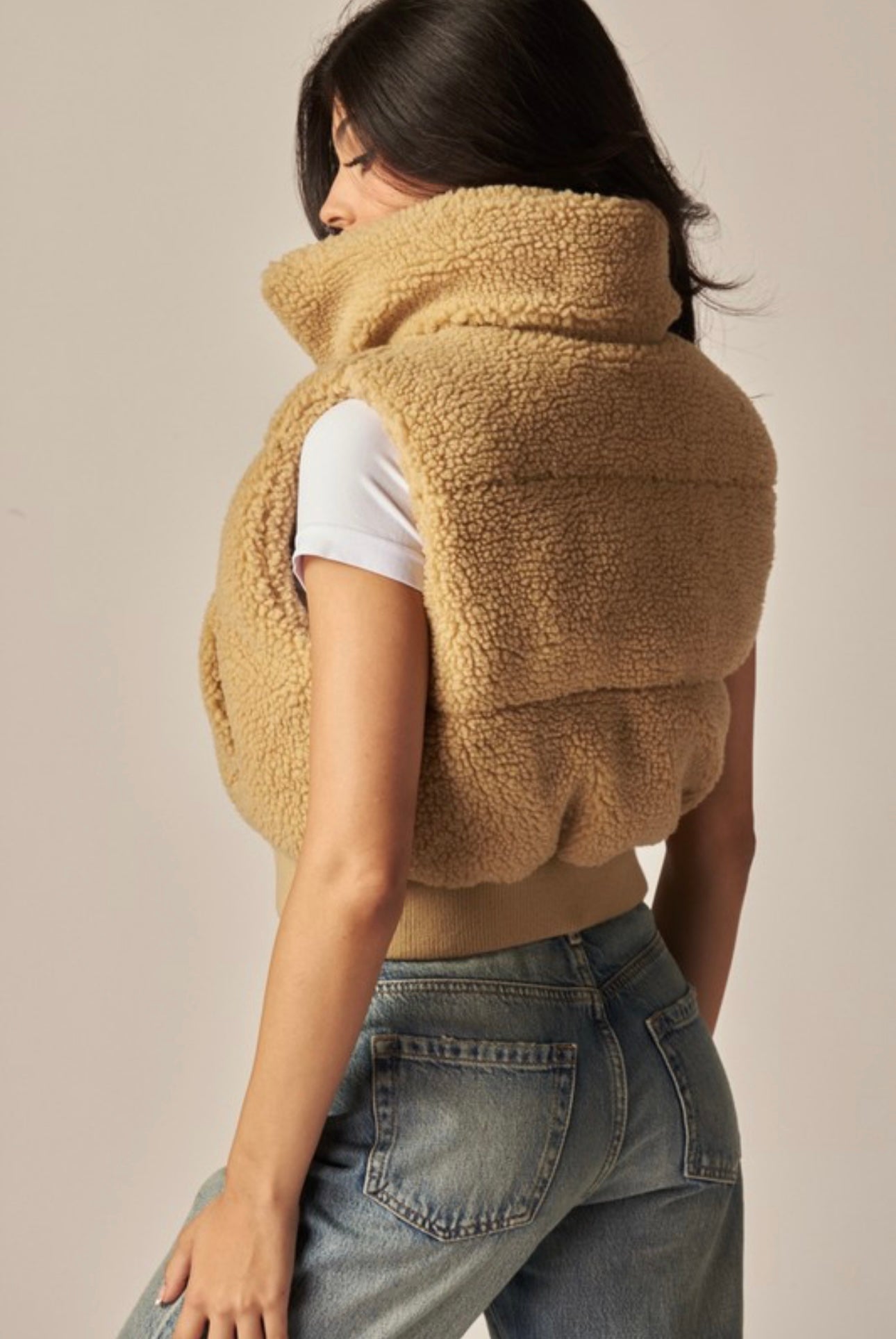 Fuzzy Sherpa Crop Puffer Vest