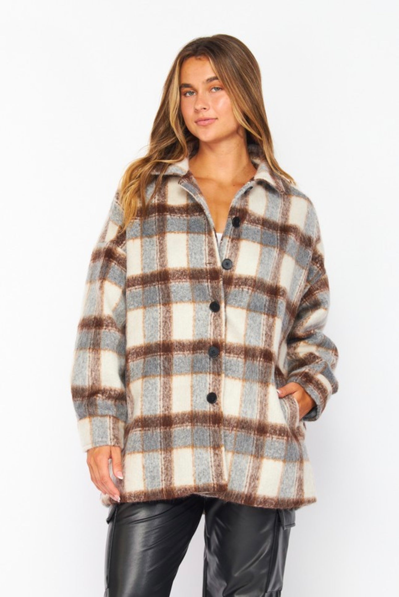 Soft Thick Plaid Button Shacket