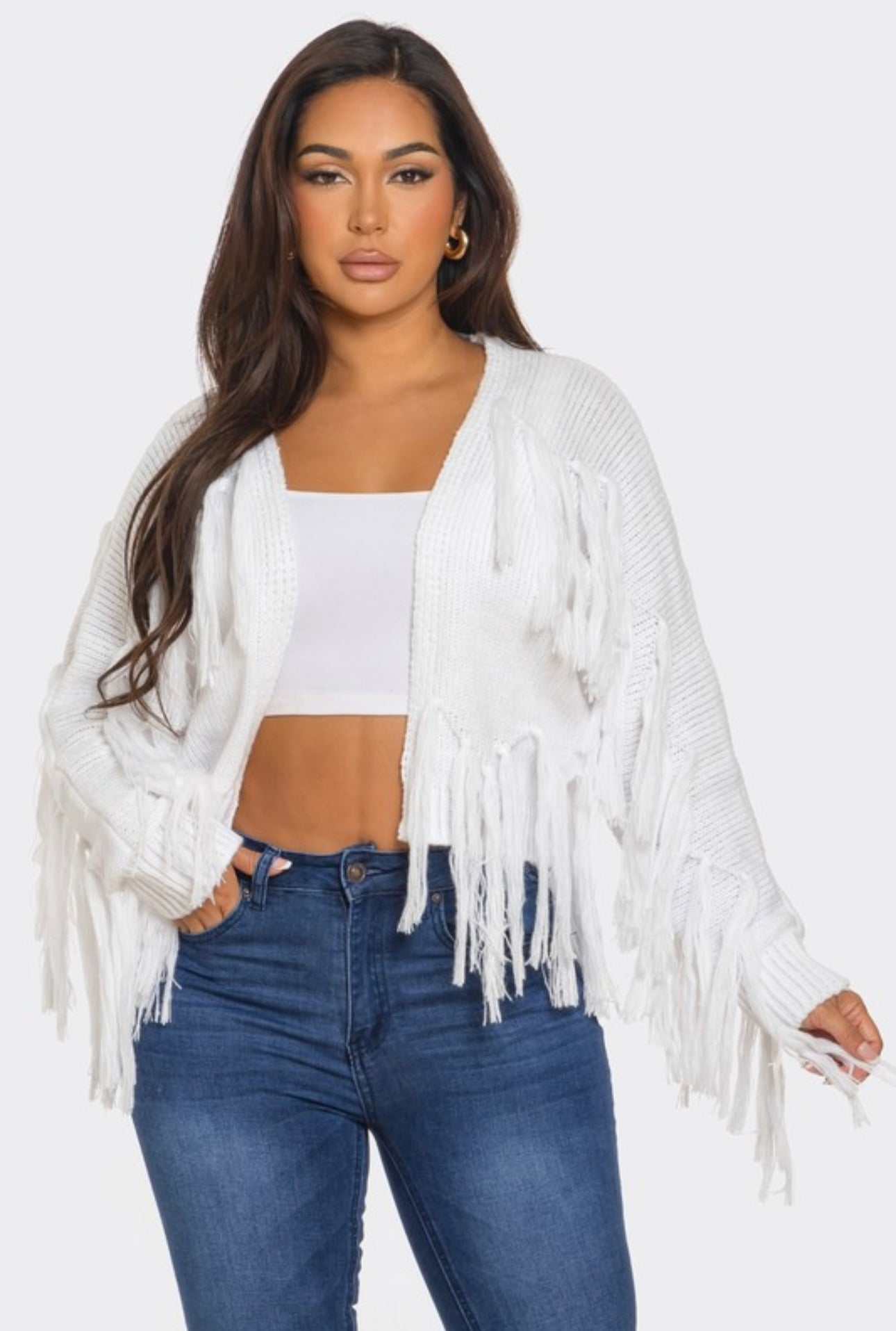Tassel Knit Open Front Cardigan
