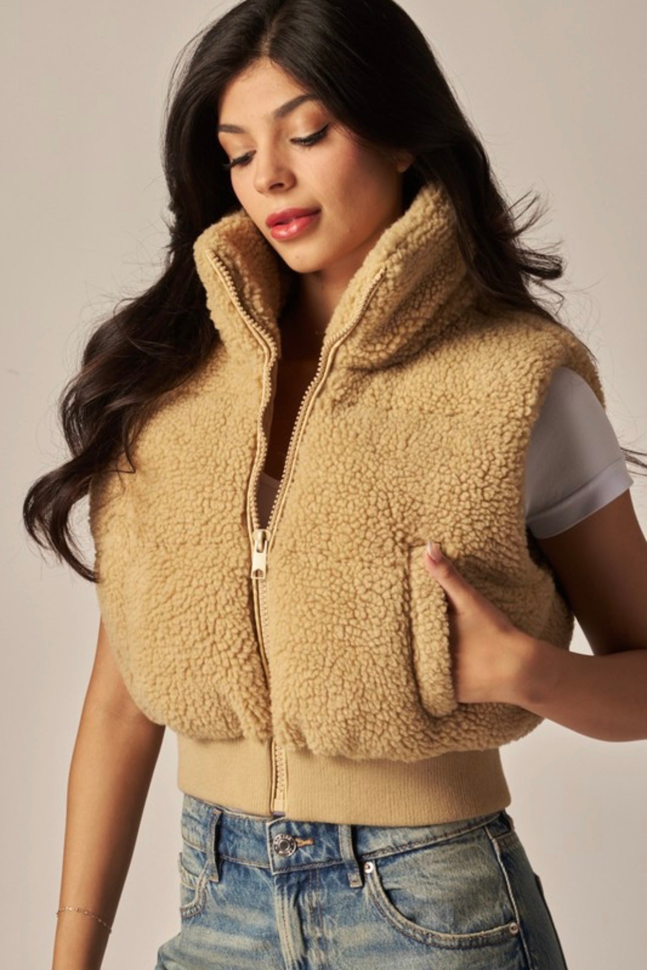 Fuzzy Sherpa Crop Puffer Vest