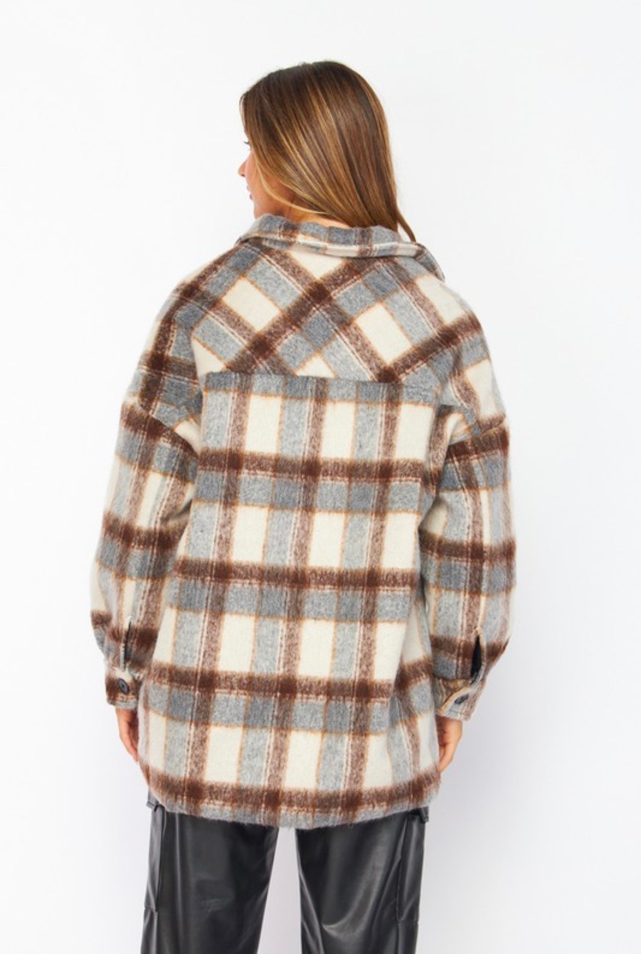 Soft Thick Plaid Button Shacket