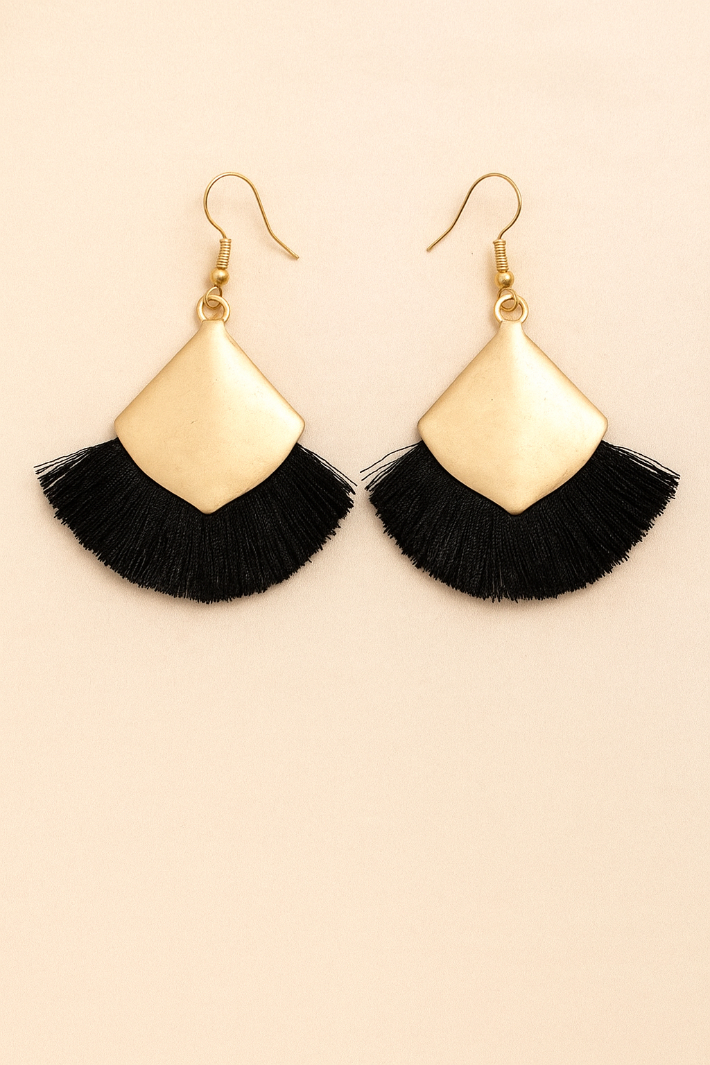 Gold Dangle with Black Tassel Earrings