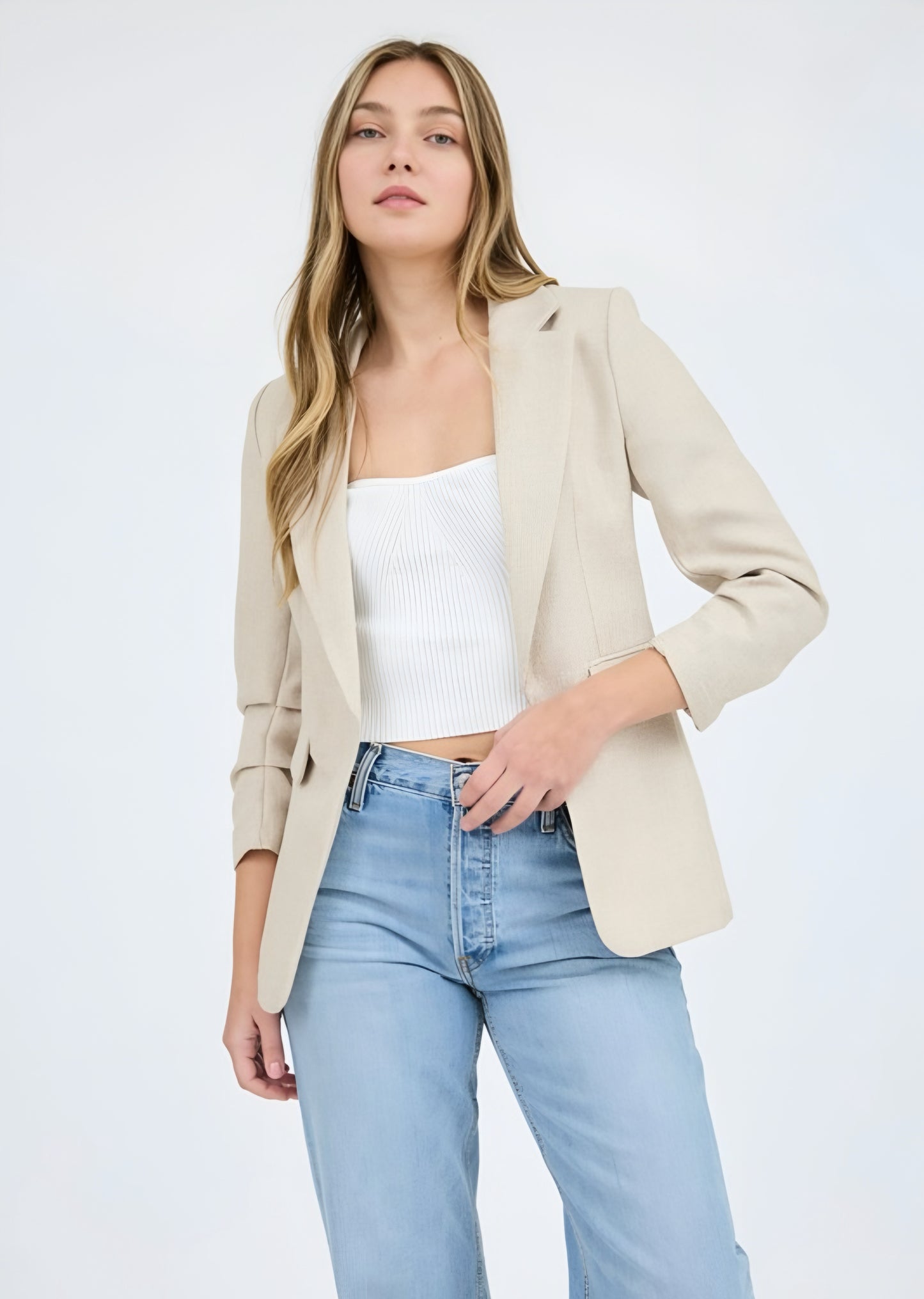 Linen Blazer with Scrunch Sleeves