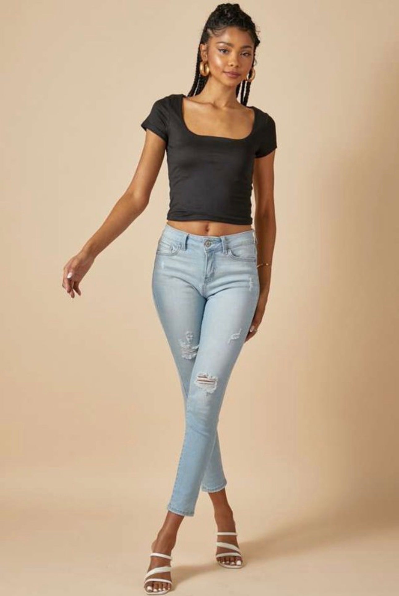 Square Neck Cap Sleeve Double Lined Crop
