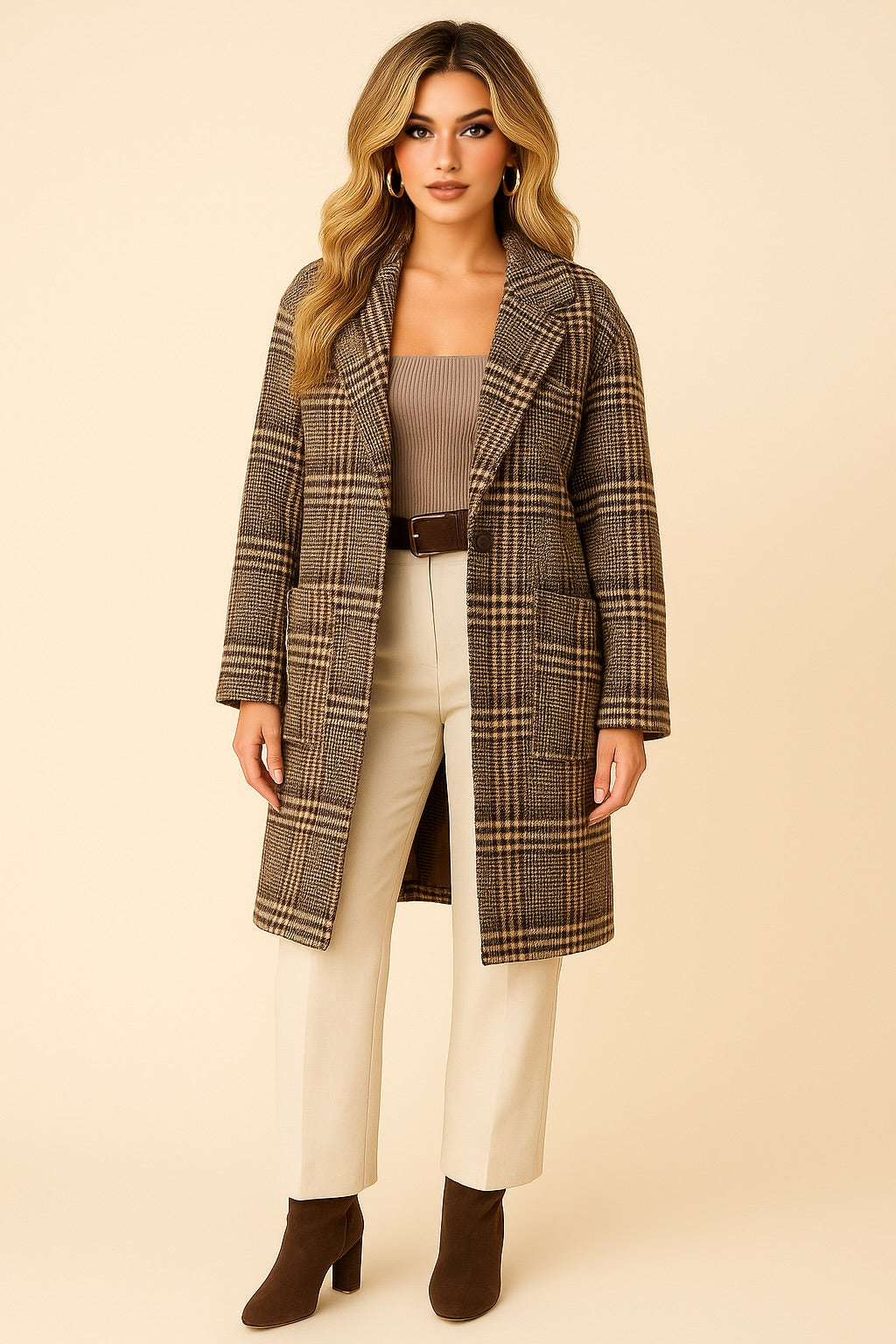 Thick plaid One Button Blazer