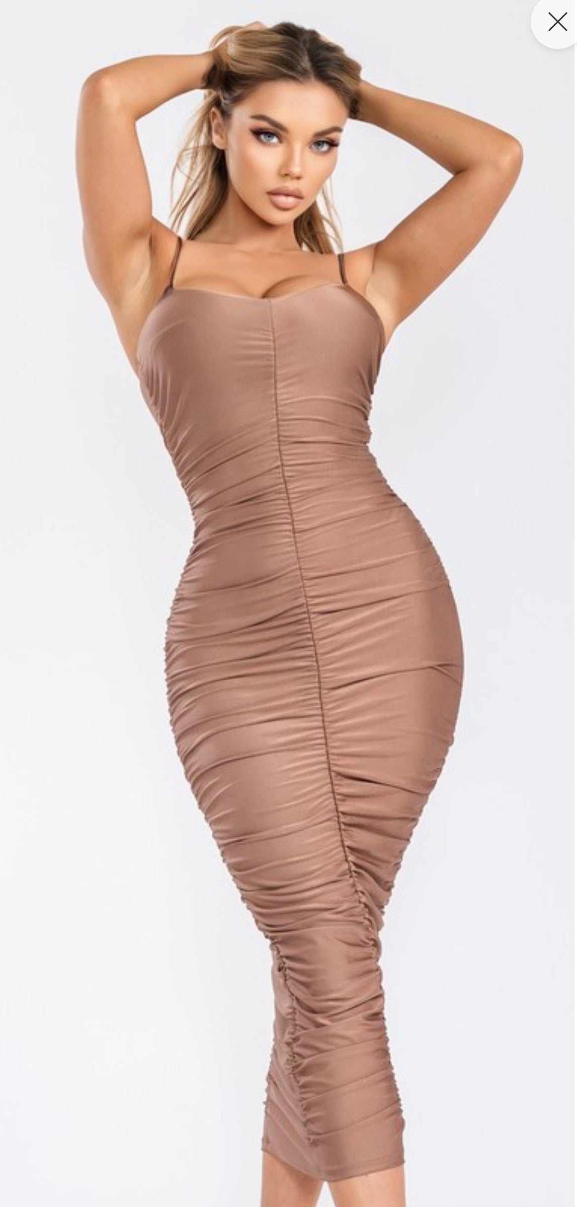 Scrunch Ruffle Stretch Midi Dress