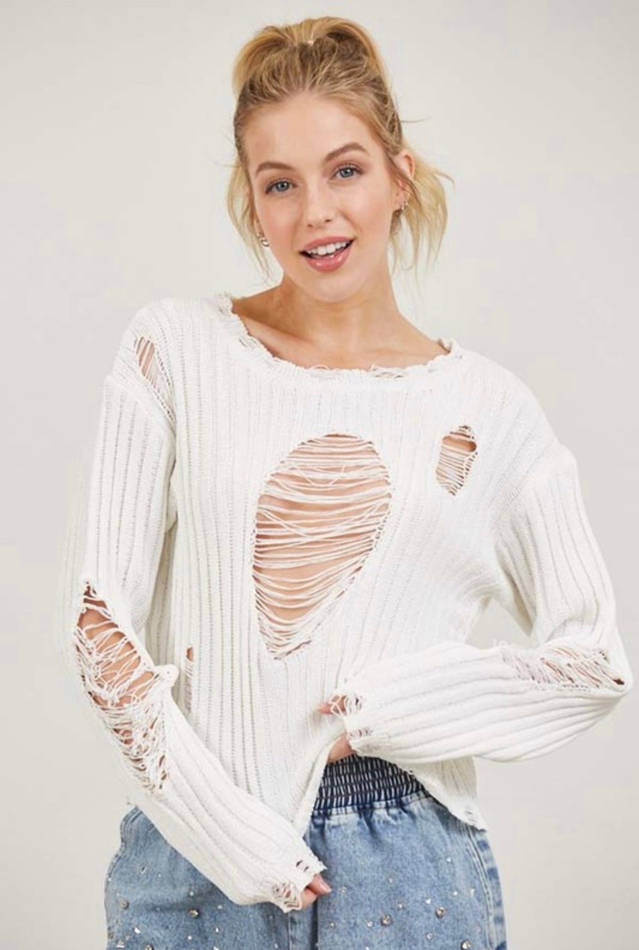 Distressed Mock Neck Sweater