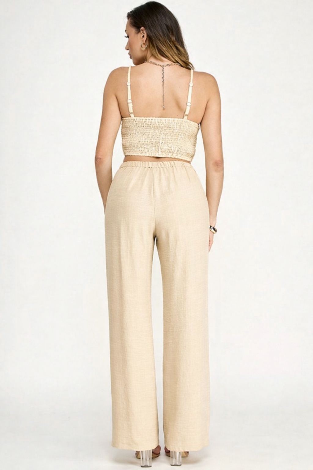 Crop Top and Pants Braided Rope Linen Set