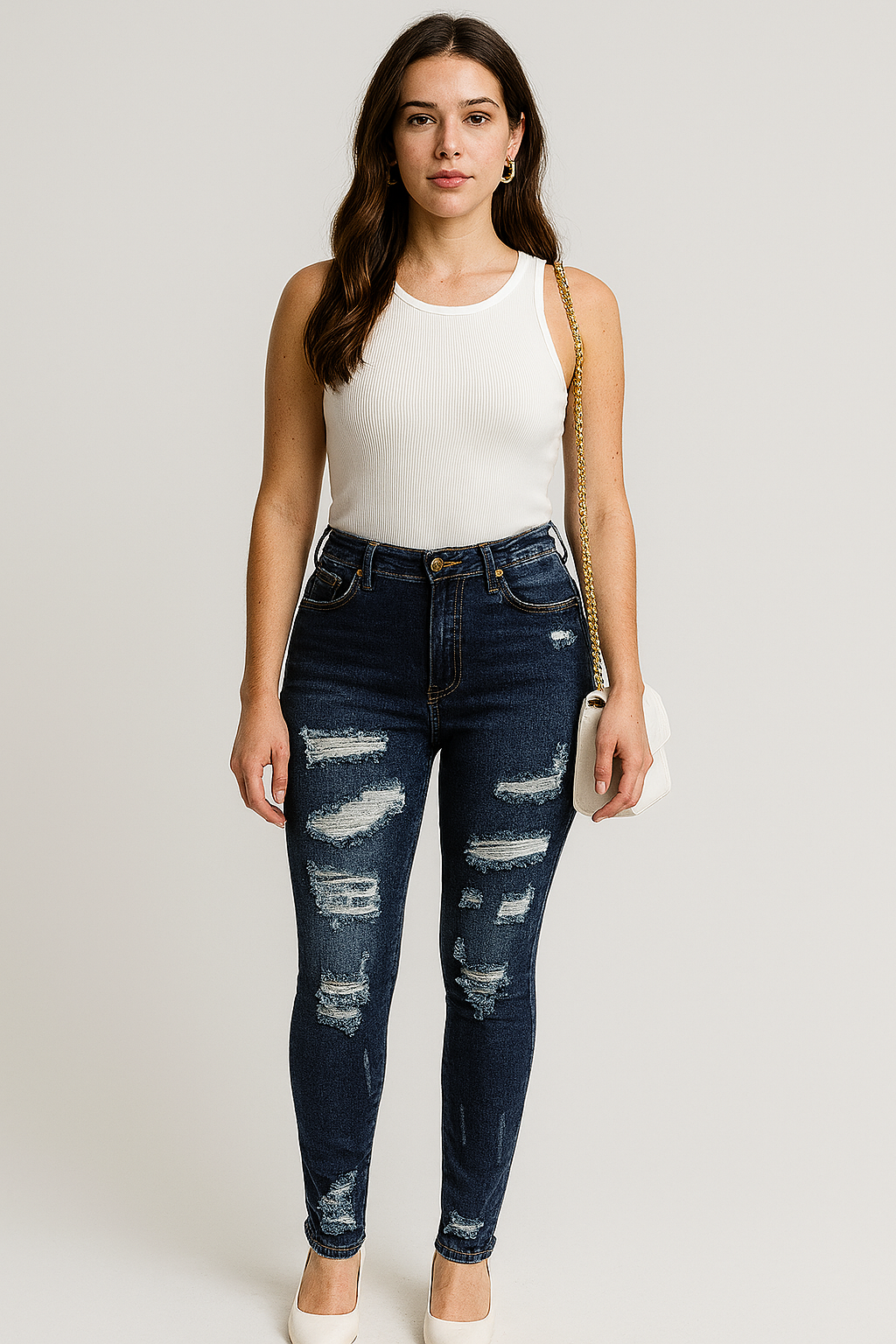 Ripped Med Wash 460 High Waisted Skinny Jeans
