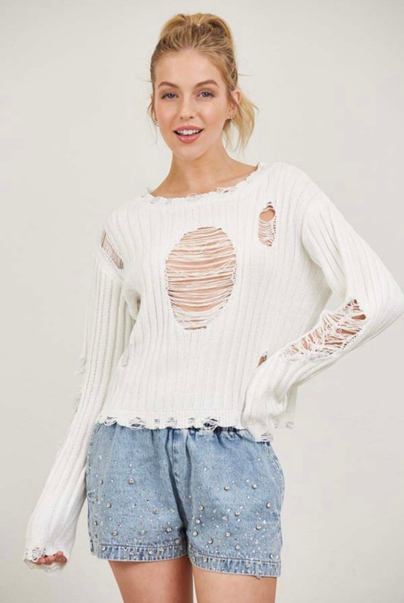 Distressed Mock Neck Sweater