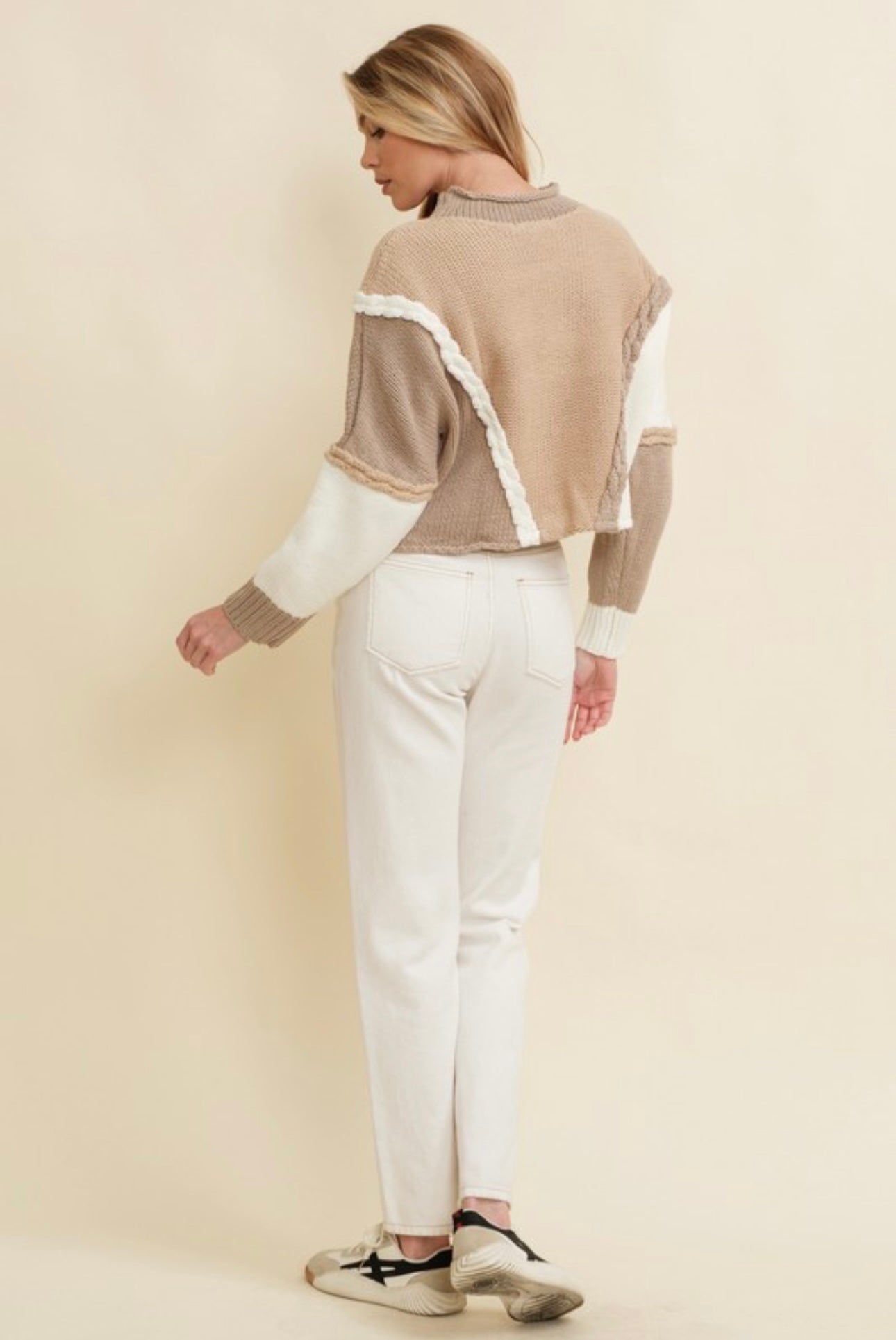 Tri Tone Mock Neck Crop Sweater