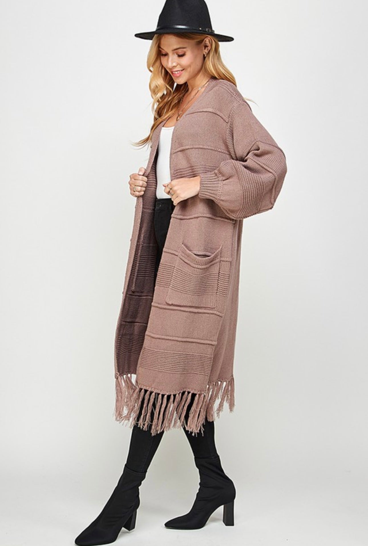 Tassel Hem Open Cardigan