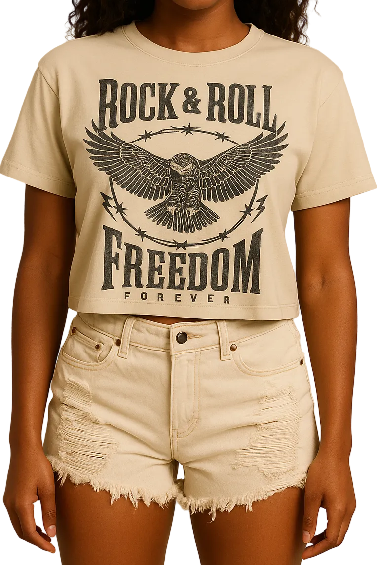 Rock and Roll Freedom Eagle Graphic T-Shirt Crop
