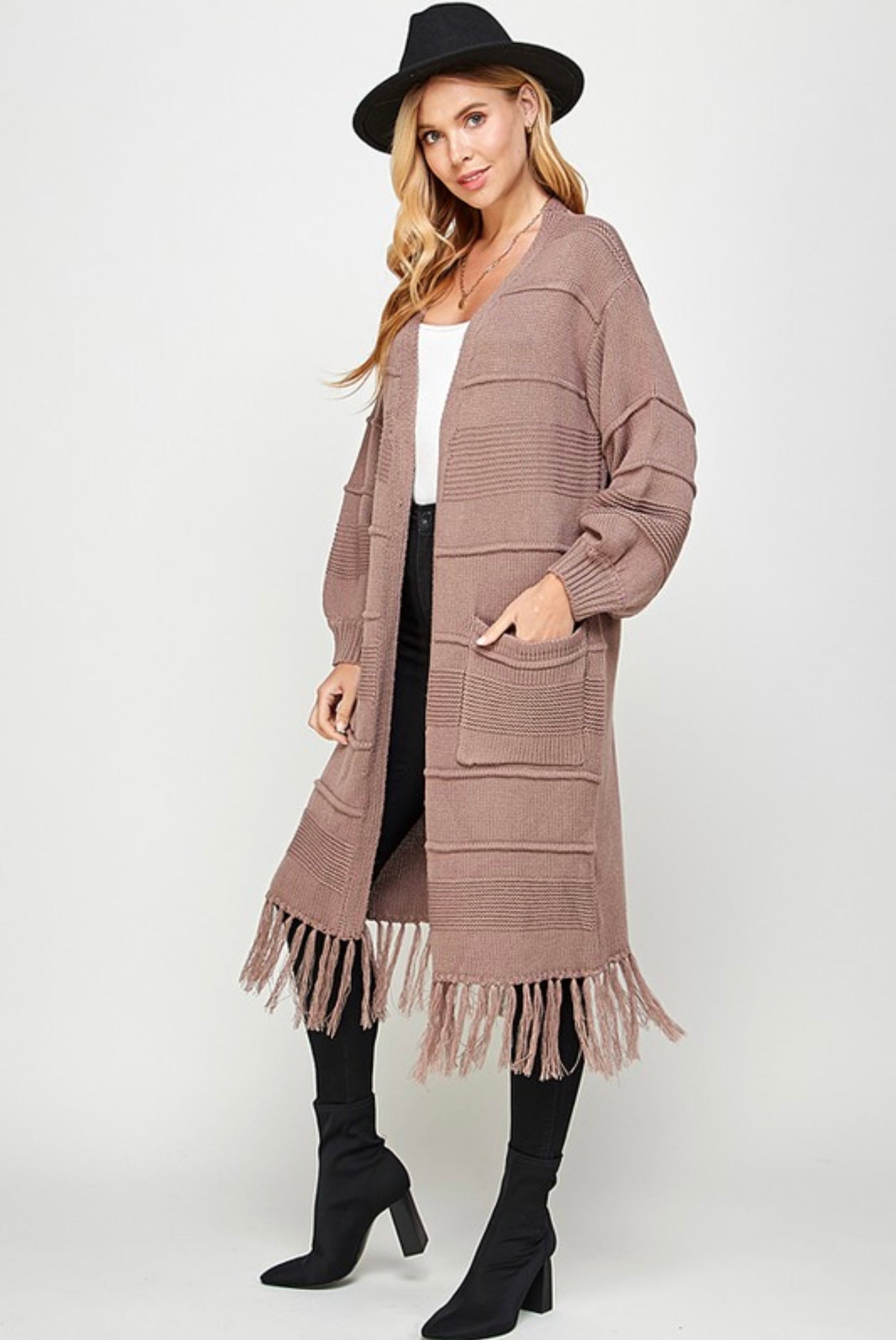 Tassel Hem Open Cardigan