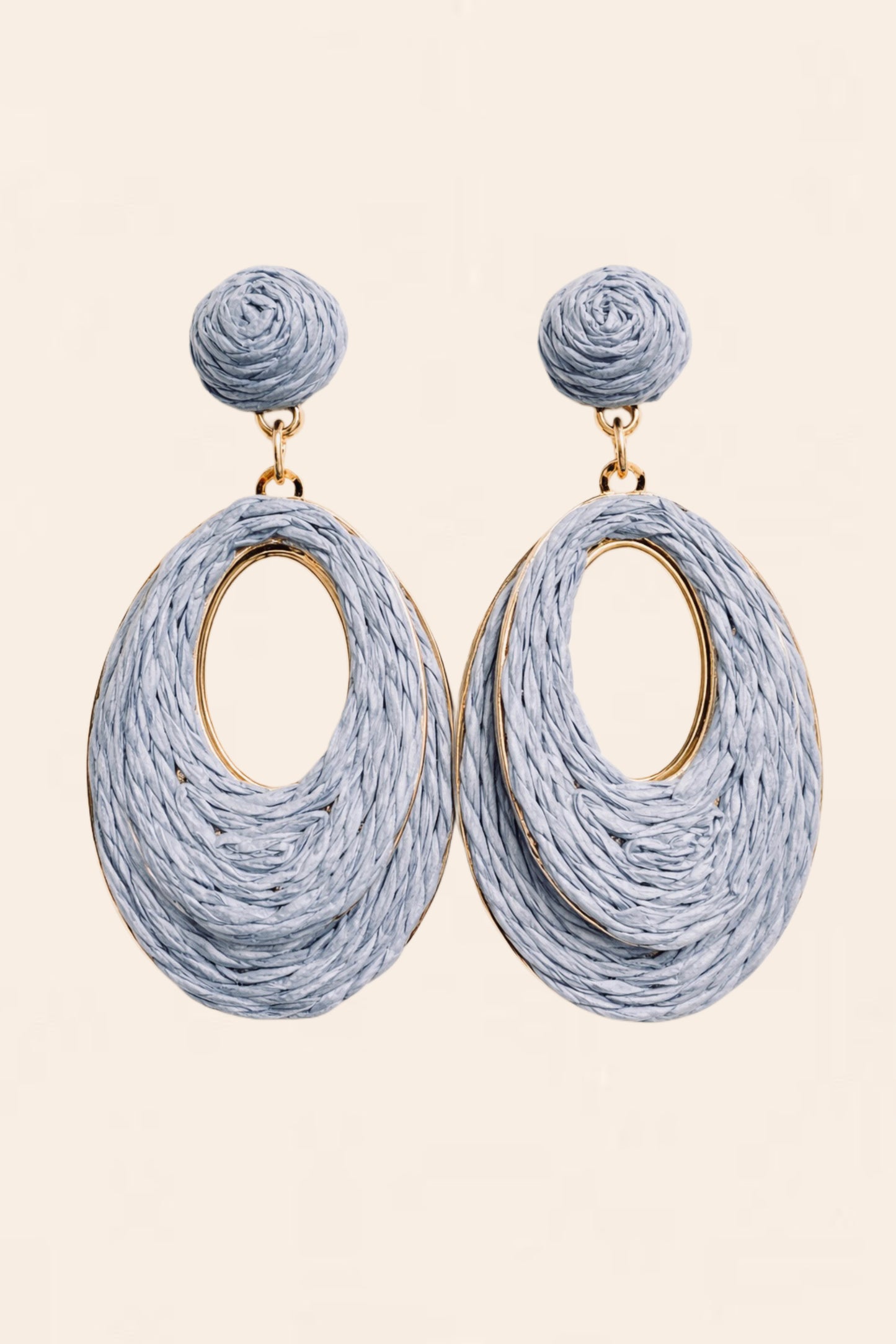 Blue and Gold Woven Oval Dangle Earrings