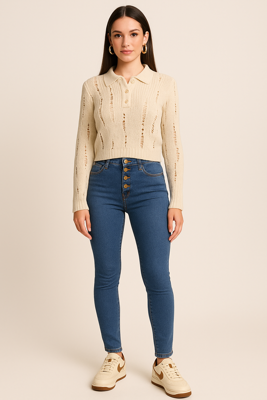 Five-Button High Waisted Med Blue 565s Jeans