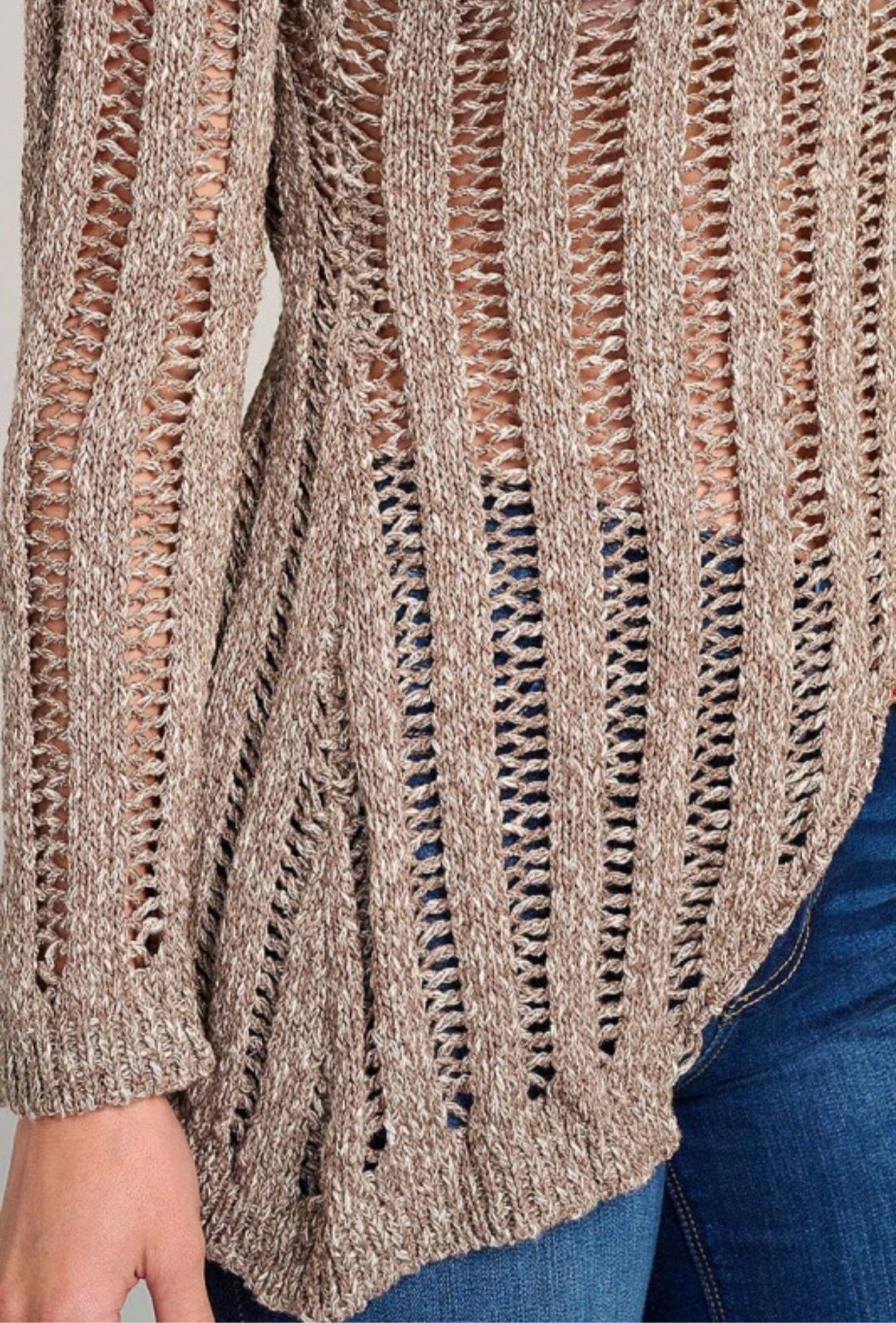 Asymmetrical-Hem Open Knit Sweater