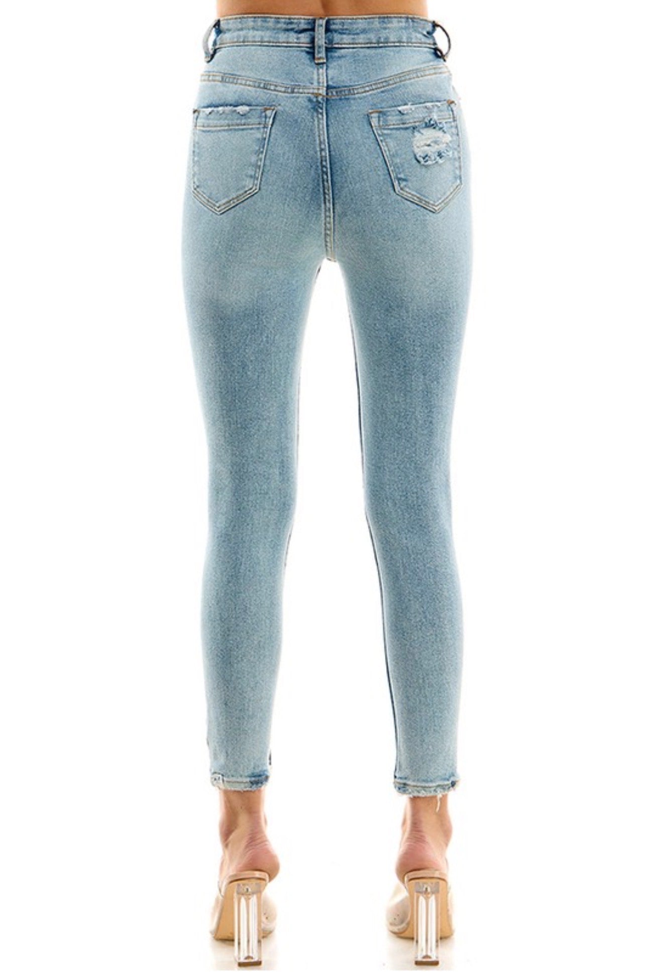 High Rise Distressed Skinny Jean