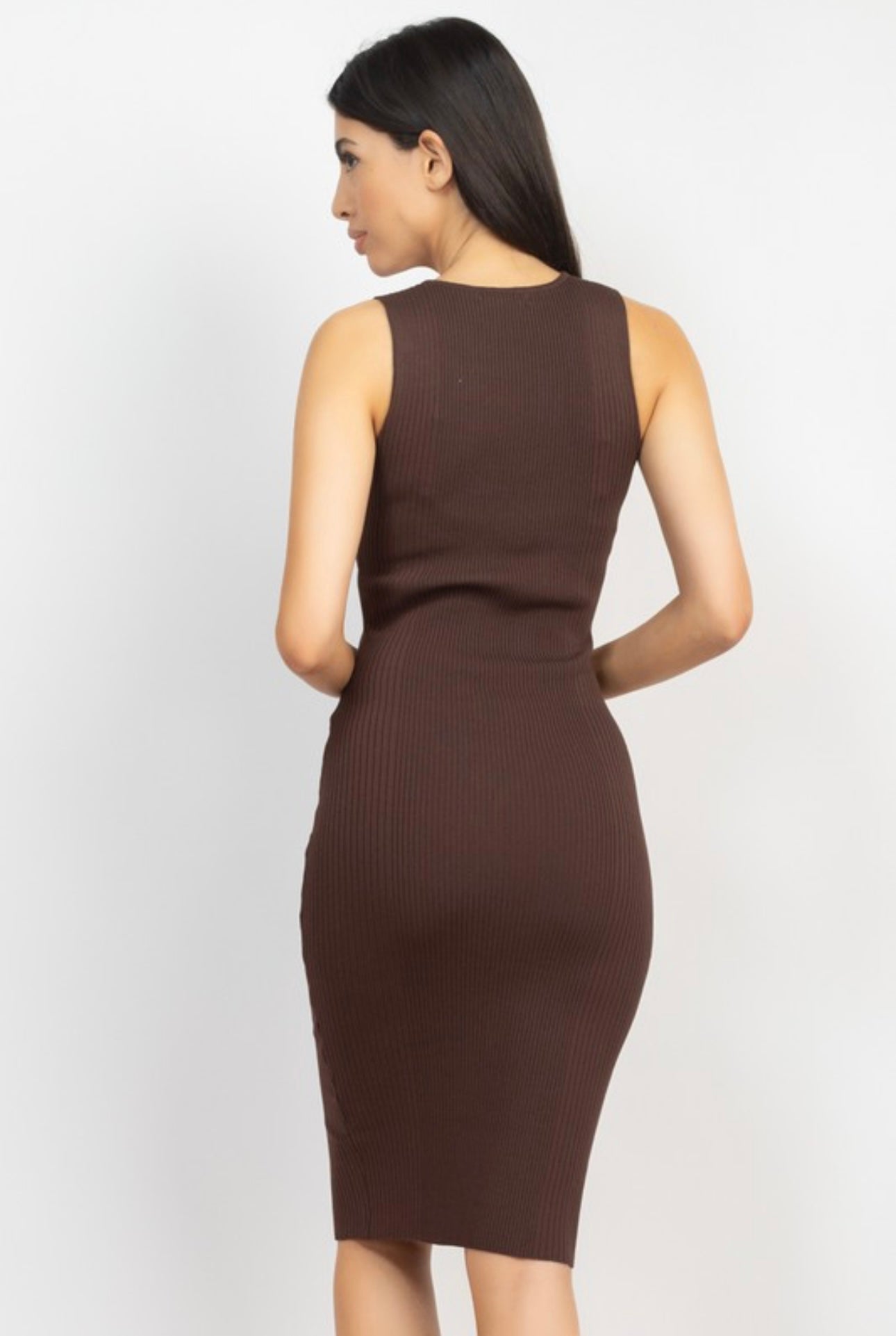 Chocolate ribbed midi sweater dress