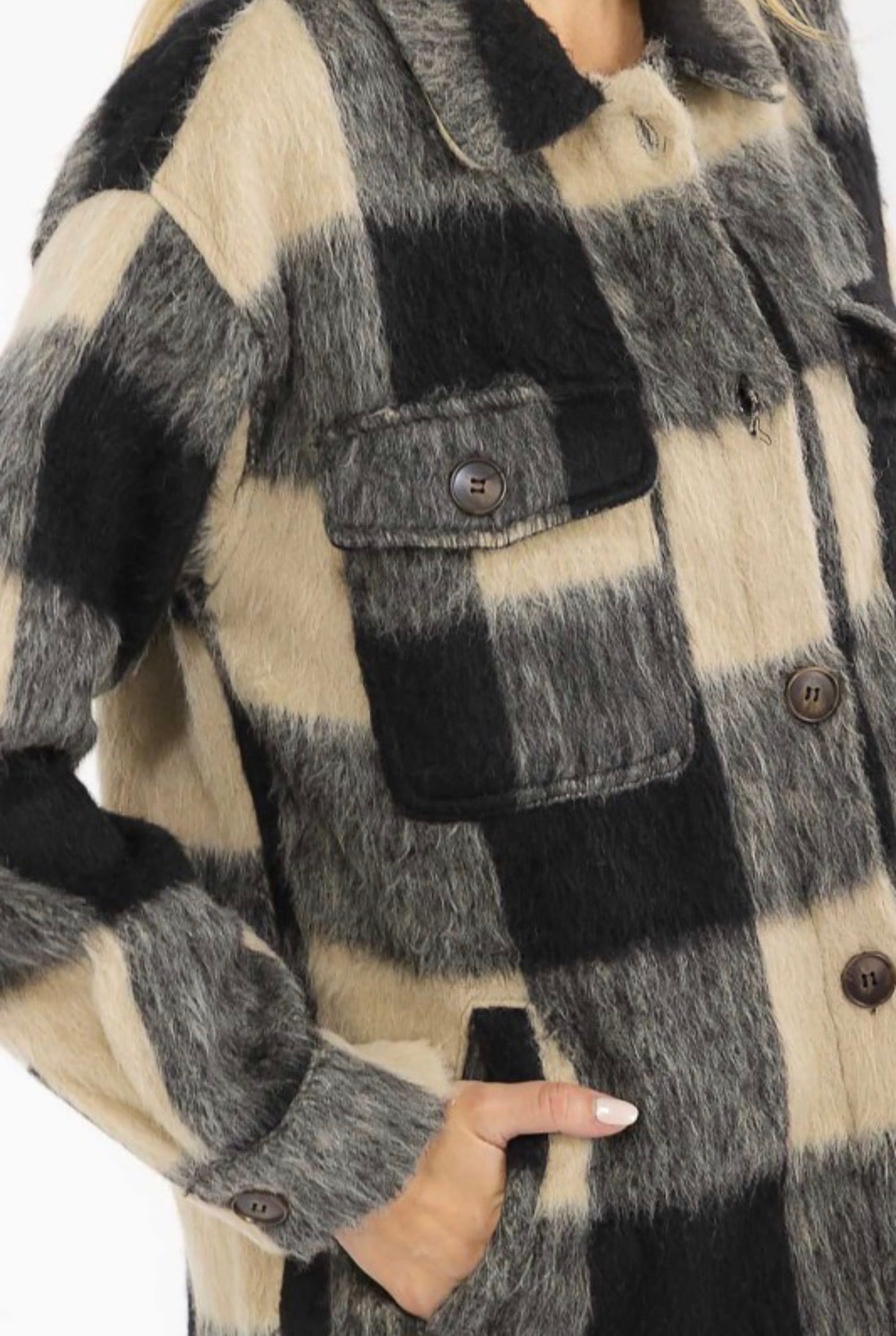 Thick Fur Plaid Button Shacket