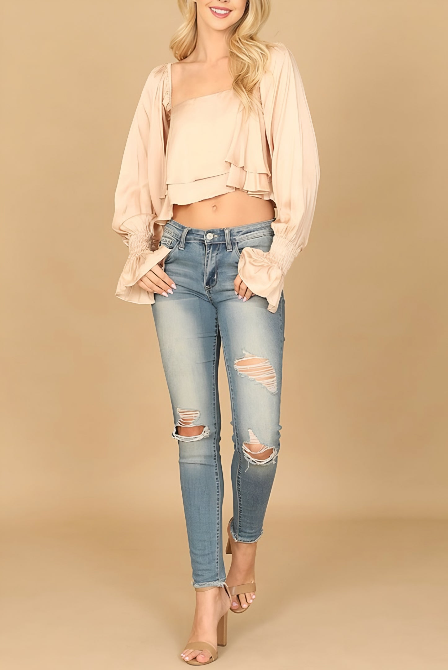 Satin Peasant Square Neck Top