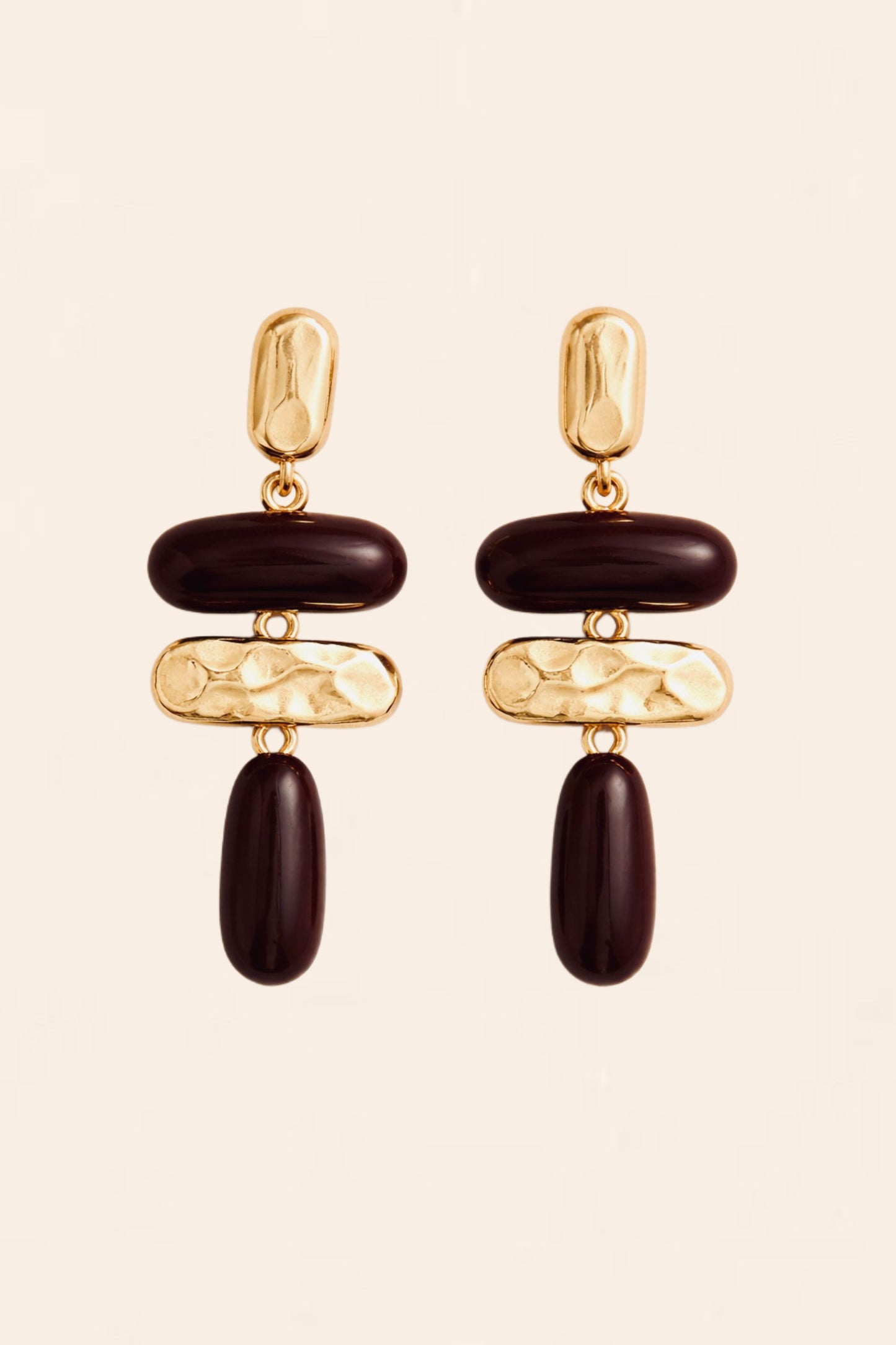 Brown and Gold Abstract Drop Dangle Earrings