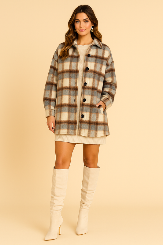 Soft Thick Plaid Button Shacket