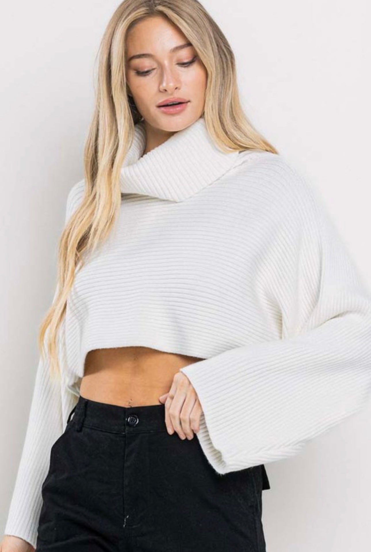 Ribbed Crop Turtleneck Sweater