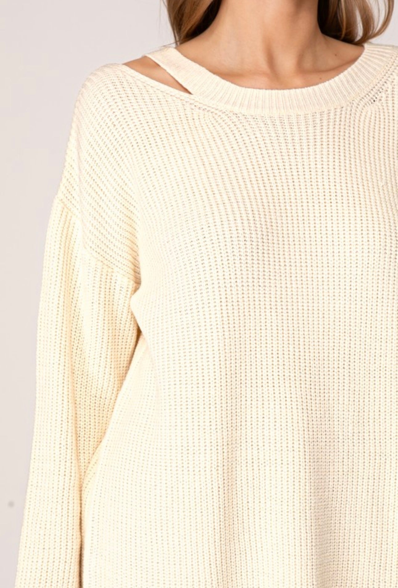 Single Cut Shoulder Ribbed Sweater