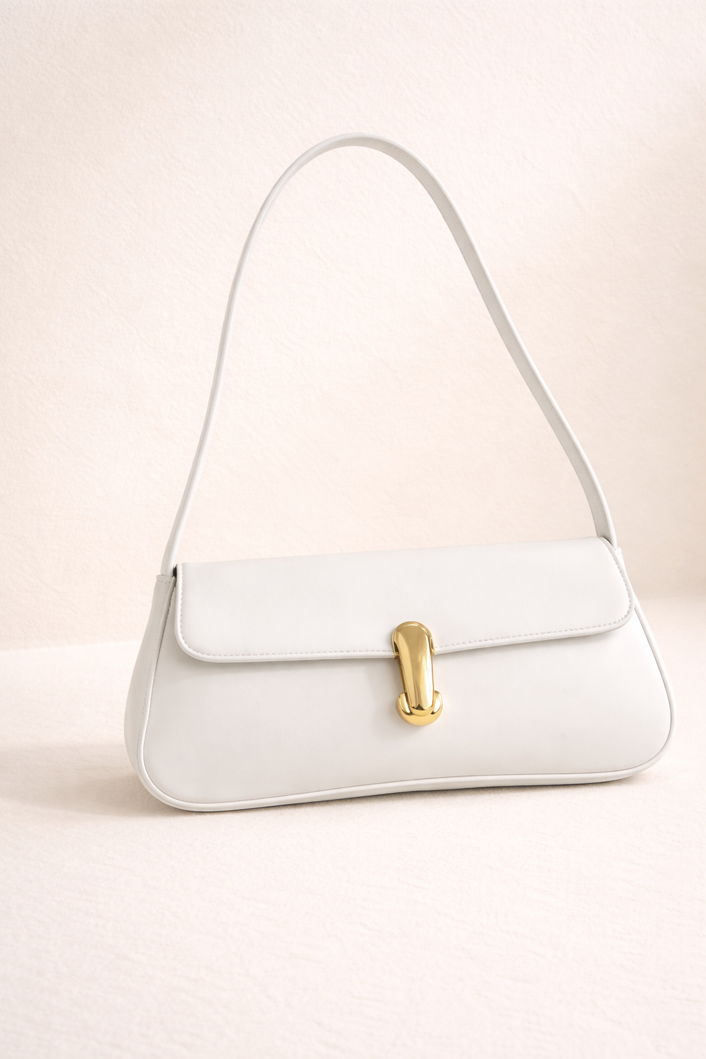 Patent Leather White with Gold Baguette Bag