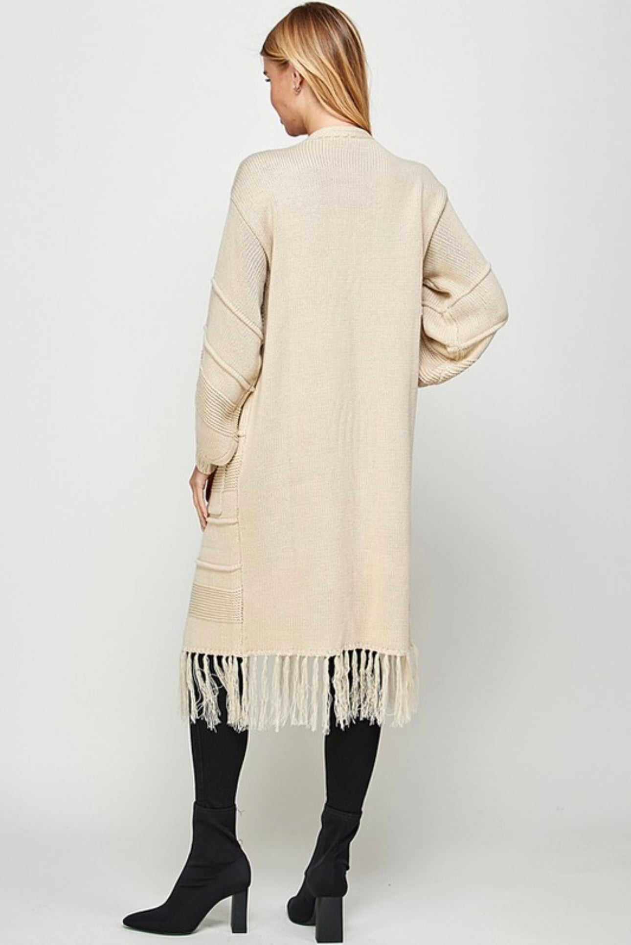 Tassel Hem Open Cardigan