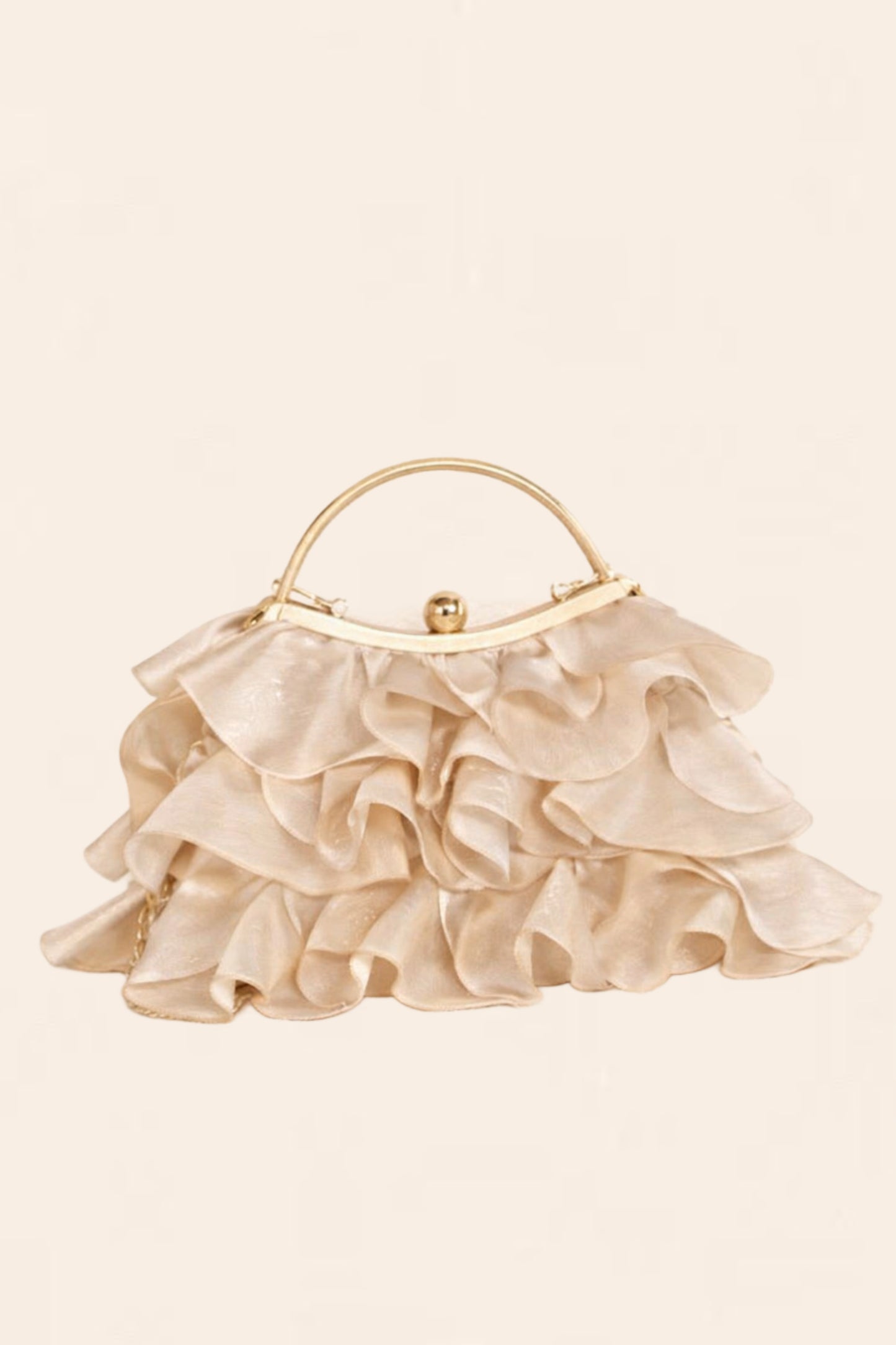 Pink Champagne Ruffle Clutch with Gold Accent