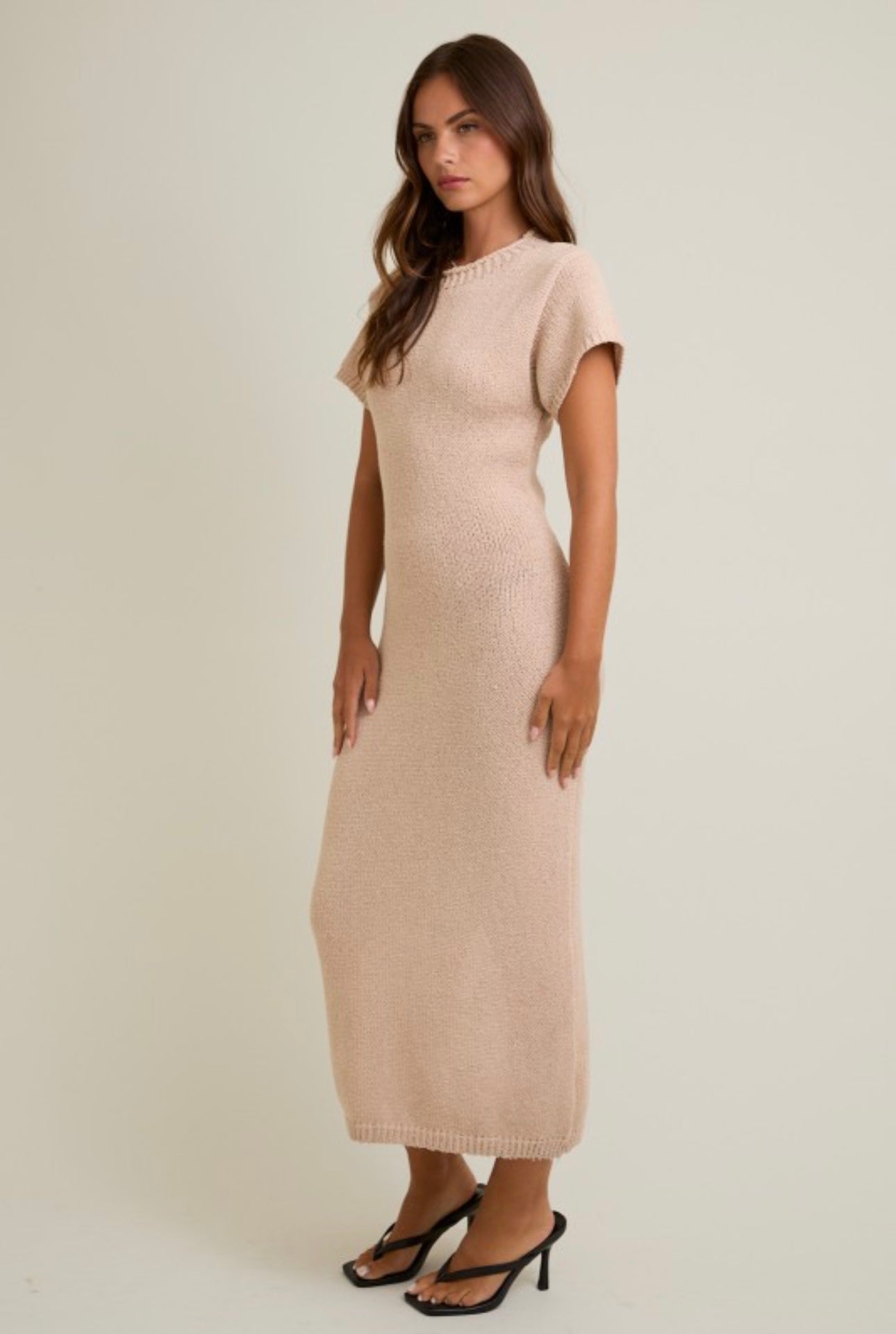 Mock Neck Cap Sleeve Knit Sweater Maxi Dress