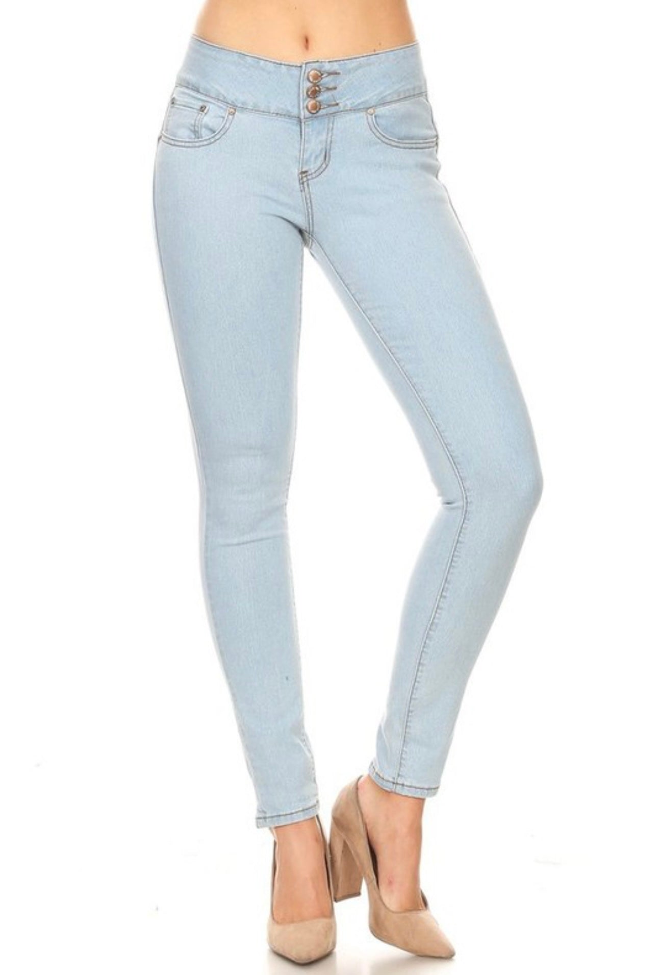 Three-Button Light Wash Straight Cut Jeans