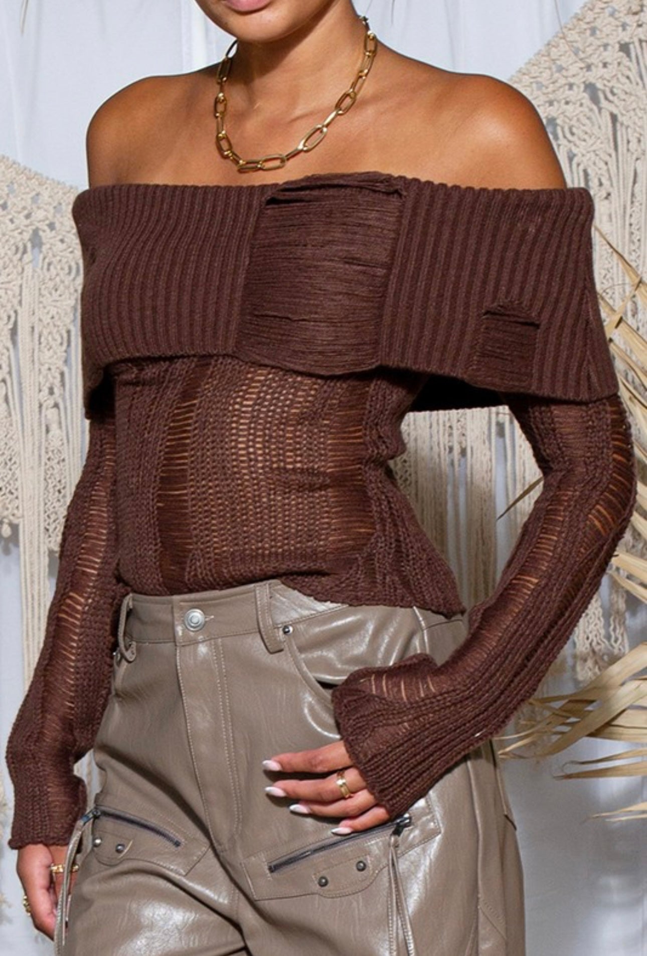 Off-Shoulder Distressed Sweater