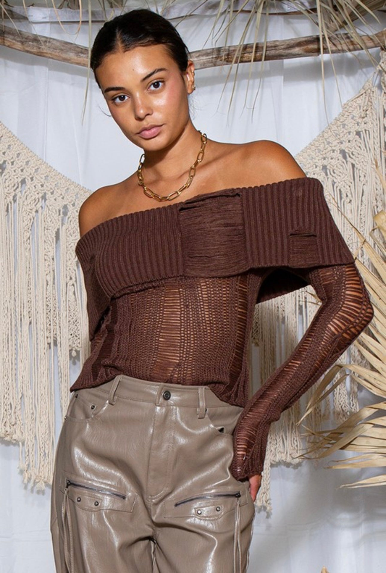 Off-Shoulder Distressed Sweater