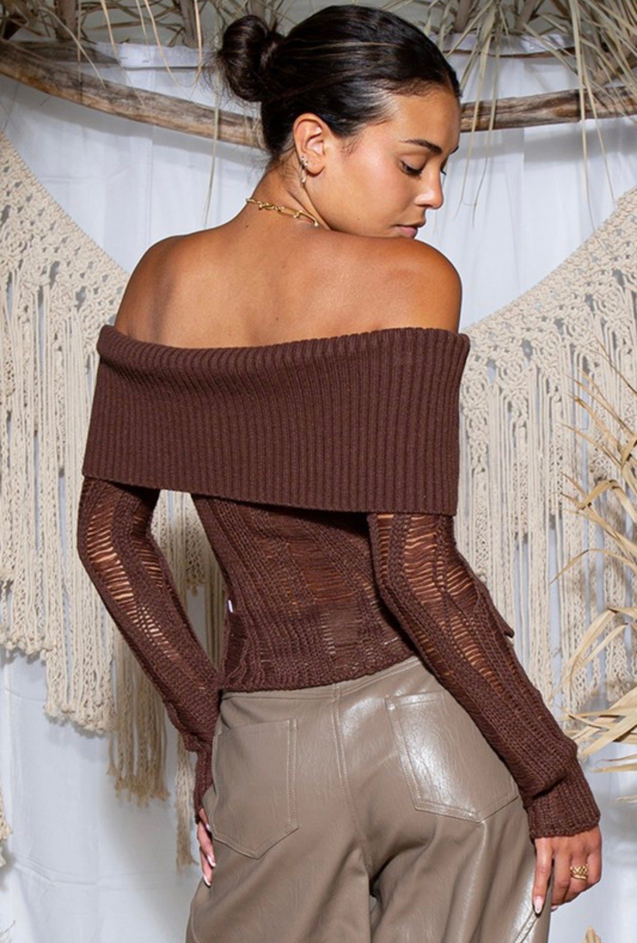 Off-Shoulder Distressed Sweater