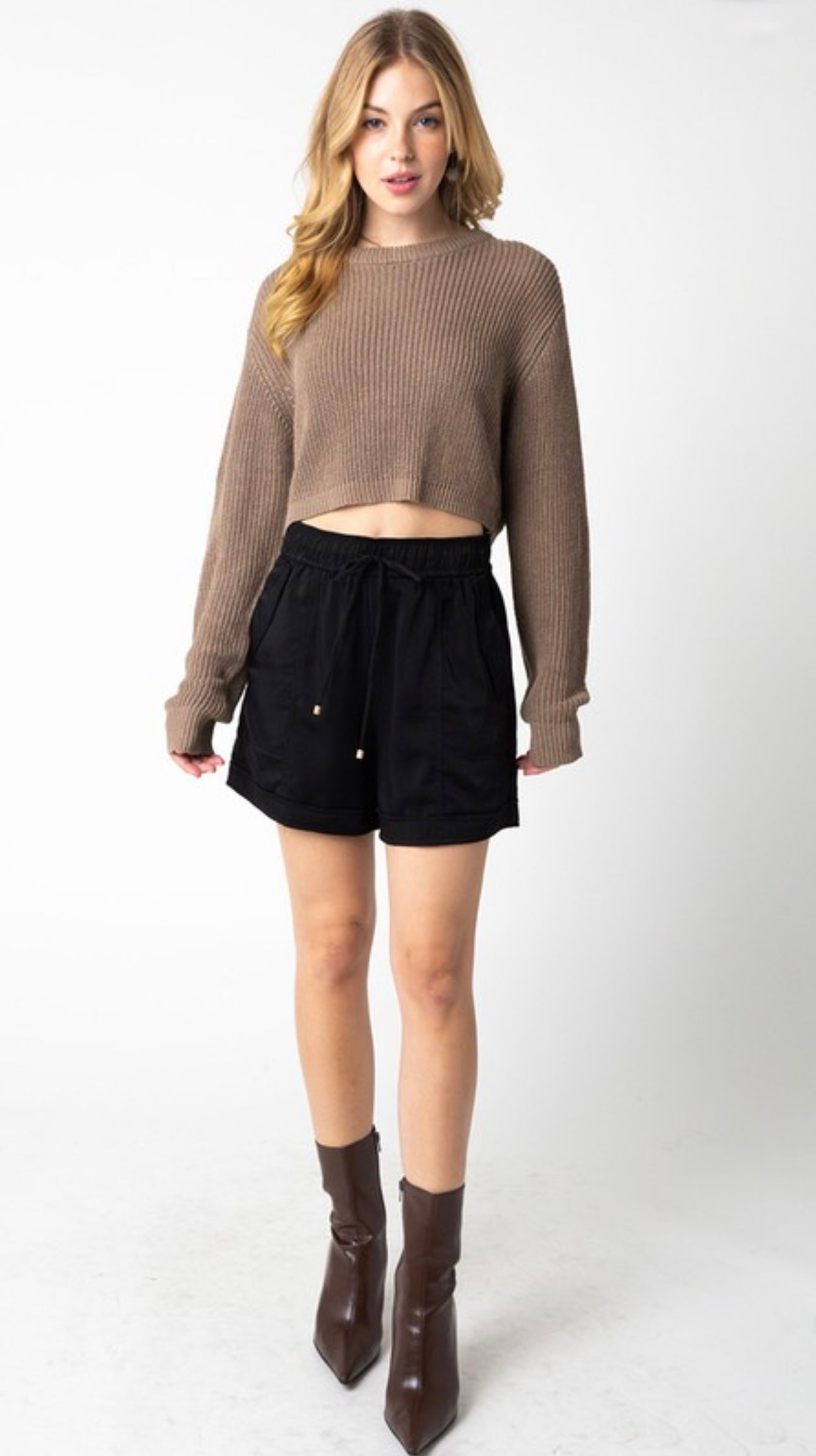Crop Knitted Round Neck Sweater