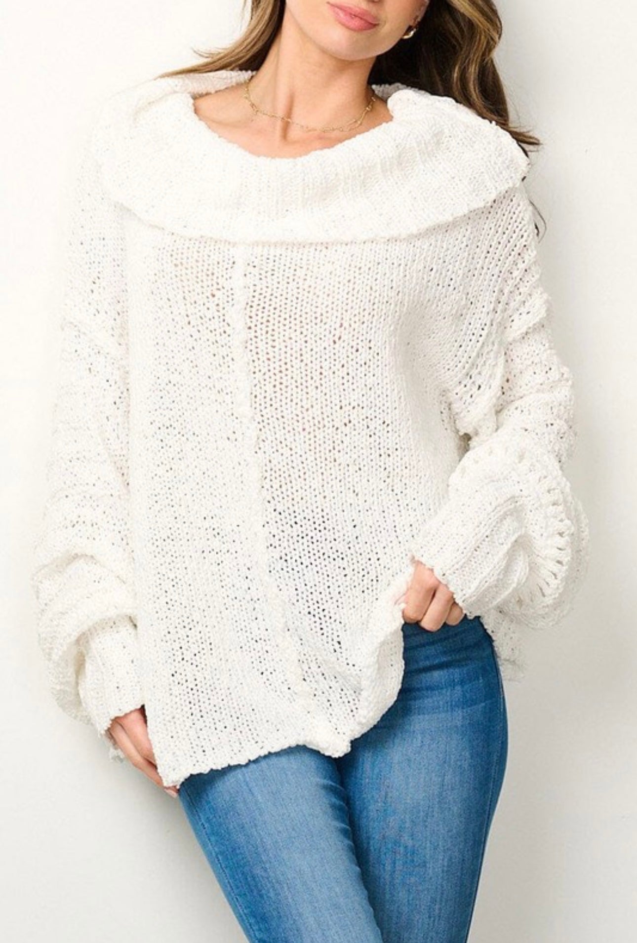 Cowl Neck Open Knit Sweater