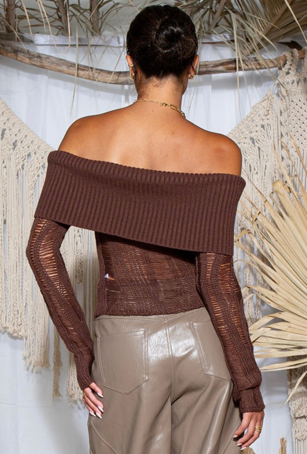 Off-Shoulder Distressed Sweater