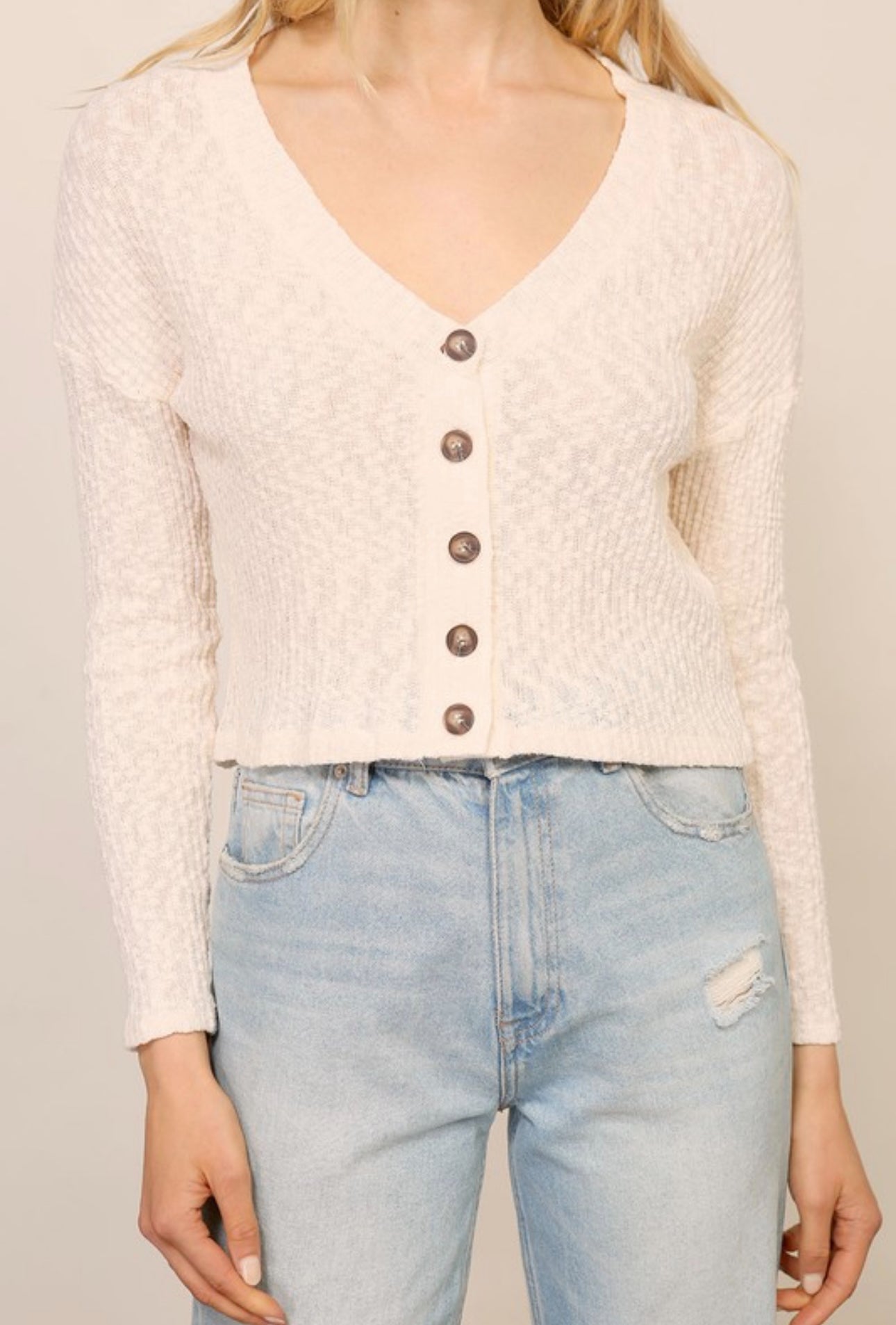 Button Front Waffle Ribbed Top