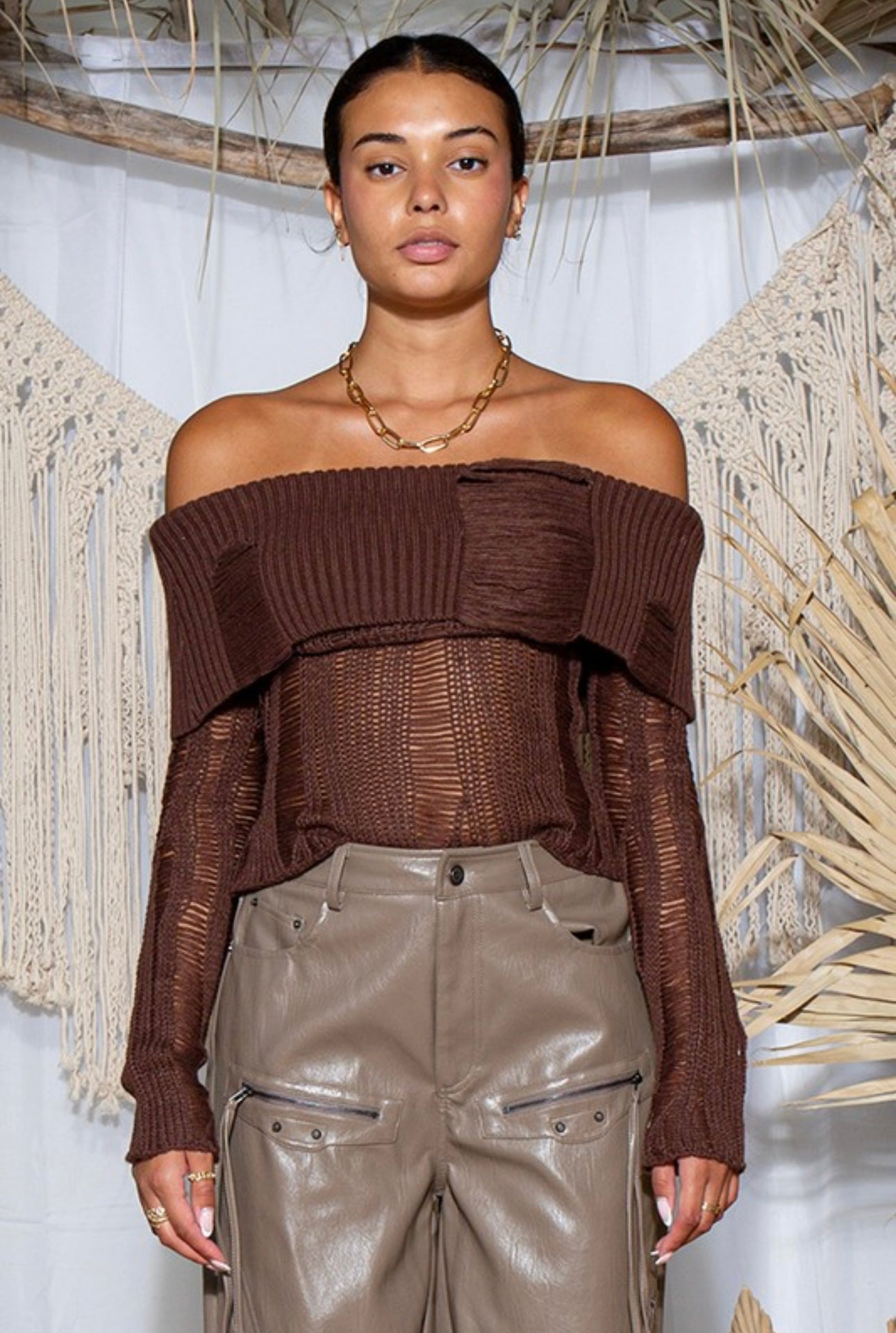 Off-Shoulder Distressed Sweater