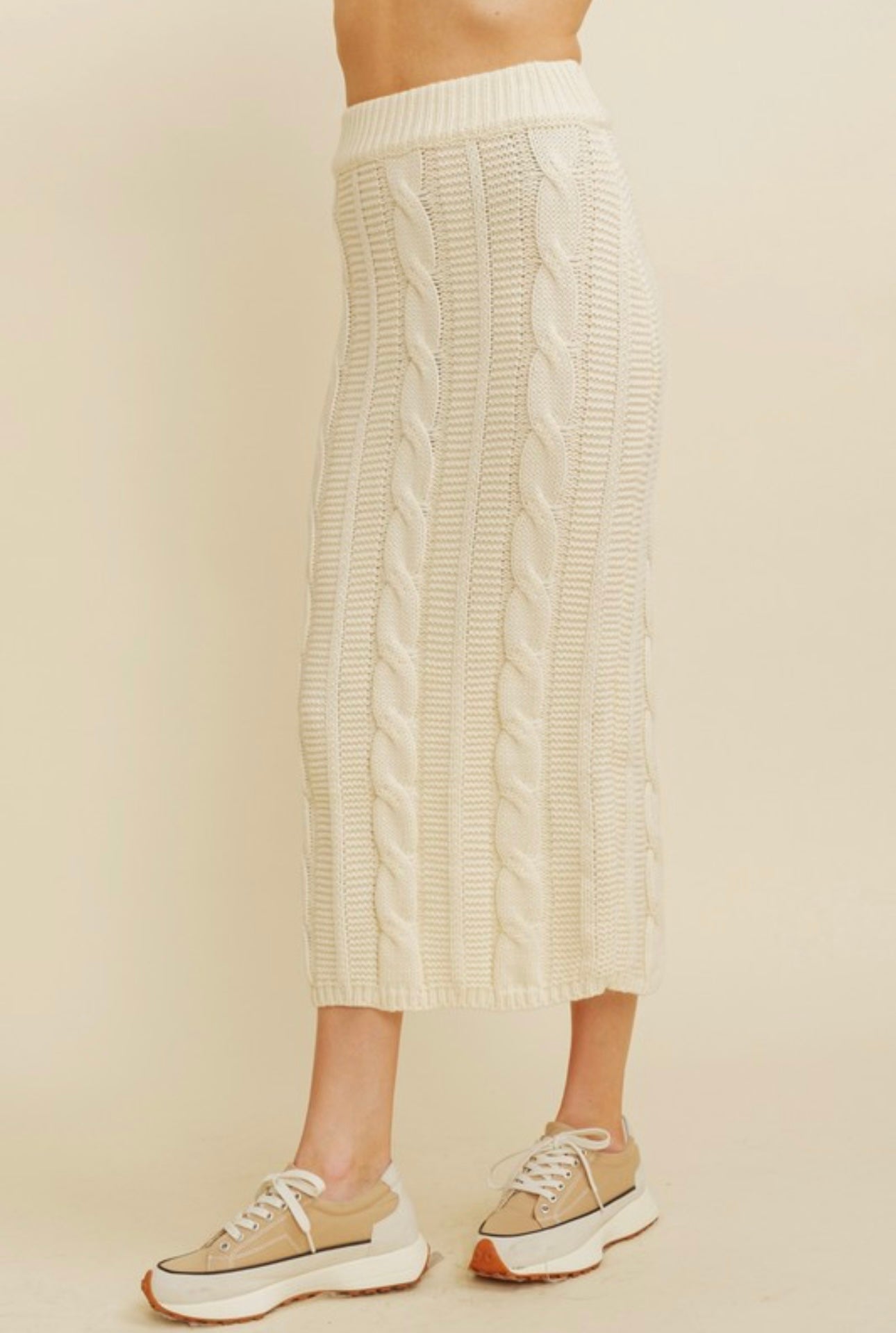 Midi Sweater Cable Knit Skirt
