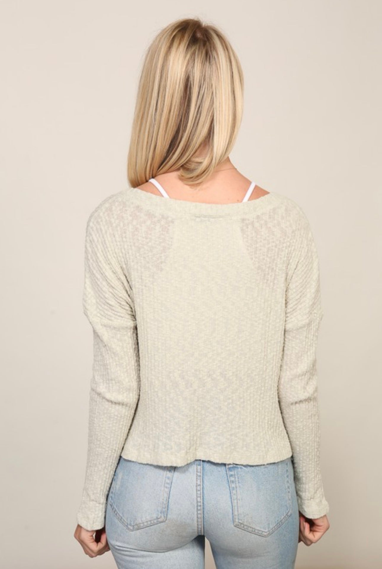 Button Front Waffle Ribbed Top