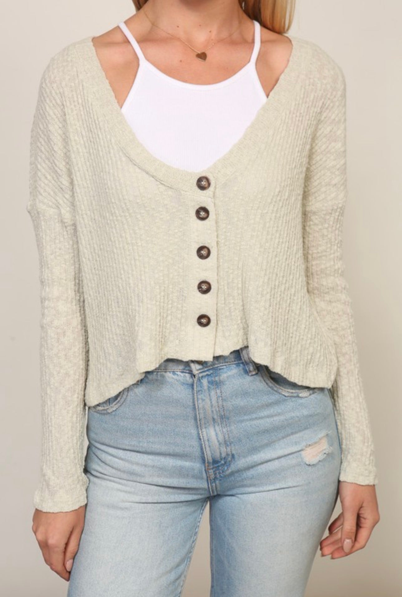 Button Front Waffle Ribbed Top