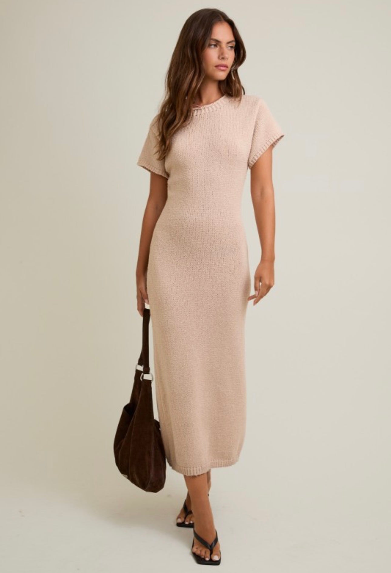 Mock Neck Cap Sleeve Knit Sweater Maxi Dress